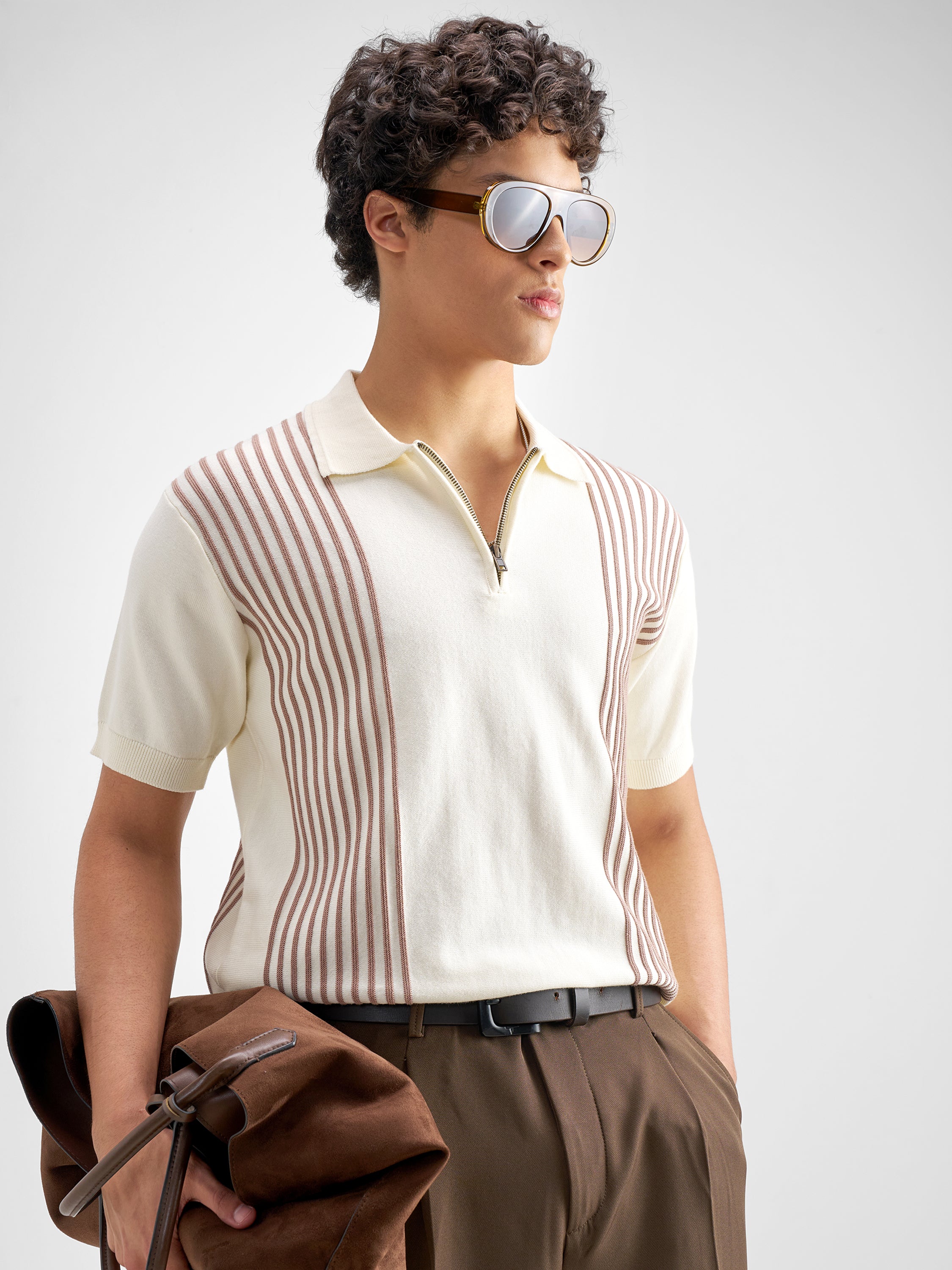 Highlander Men Off White Self Design Polo Collar T-Shirt - Off White - Image 6