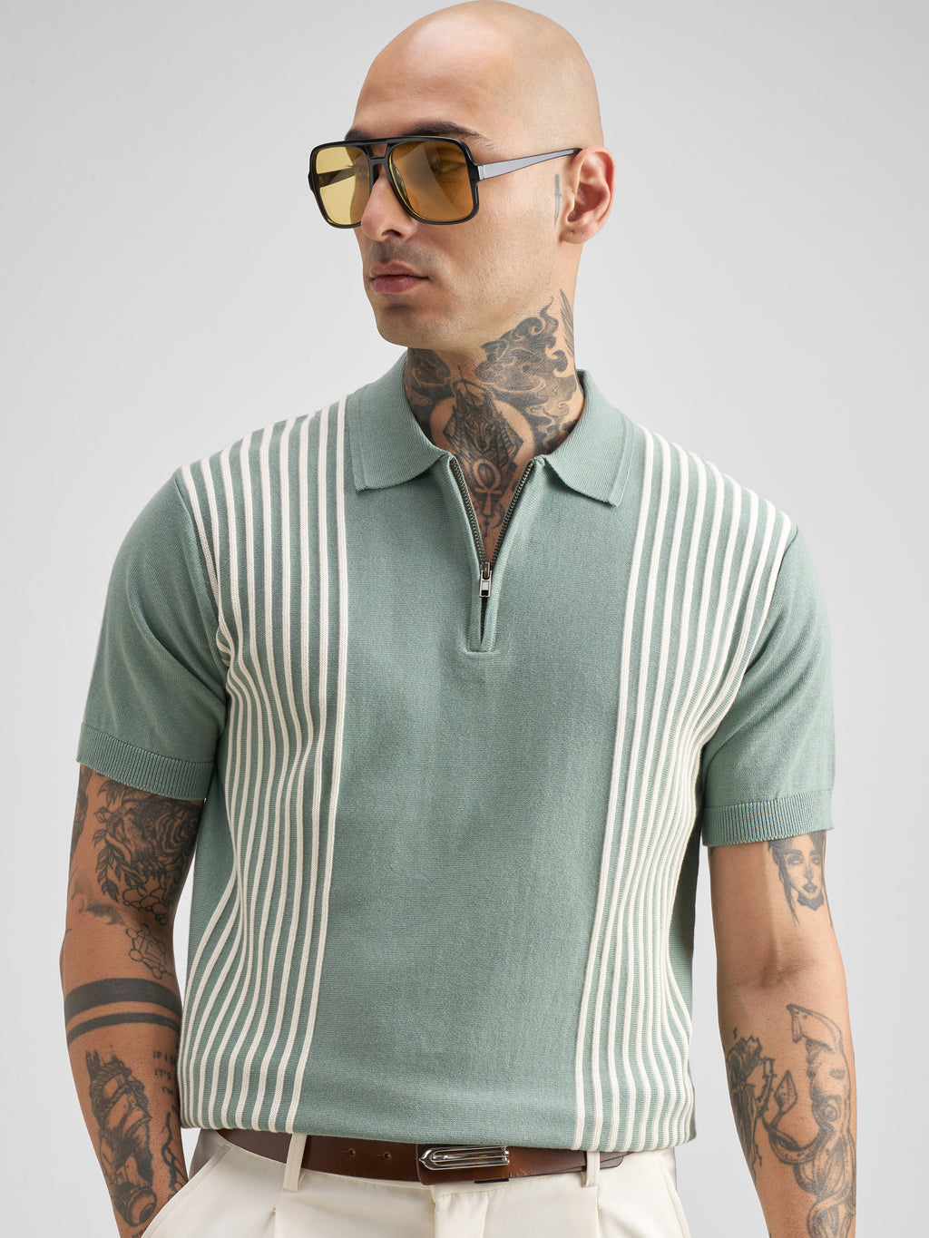 Highlander Men Green Self Design Polo Collar T-Shirt - Green - Image 1