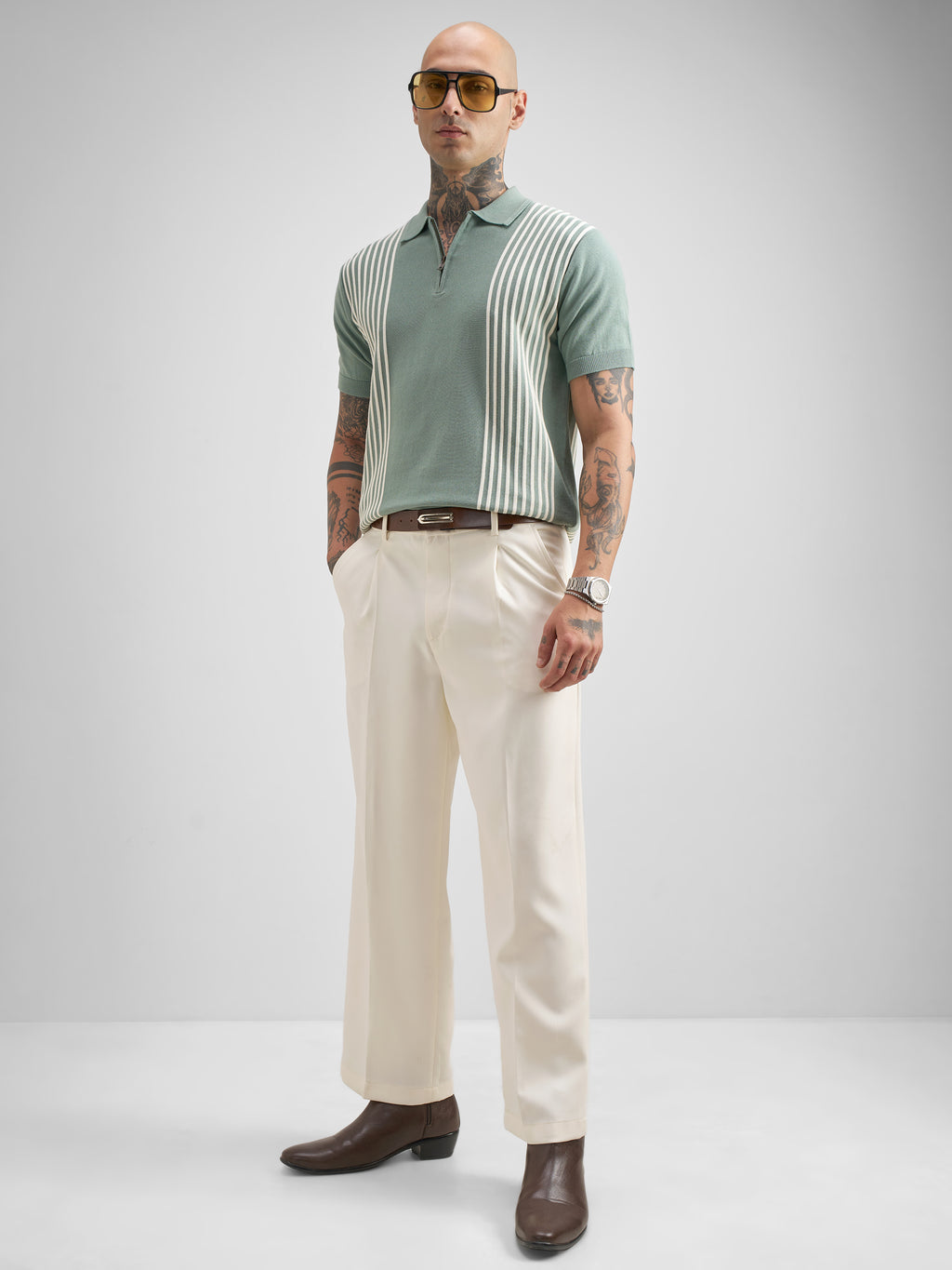 Highlander Men Green Self Design Polo Collar T-Shirt - Green - Image 2