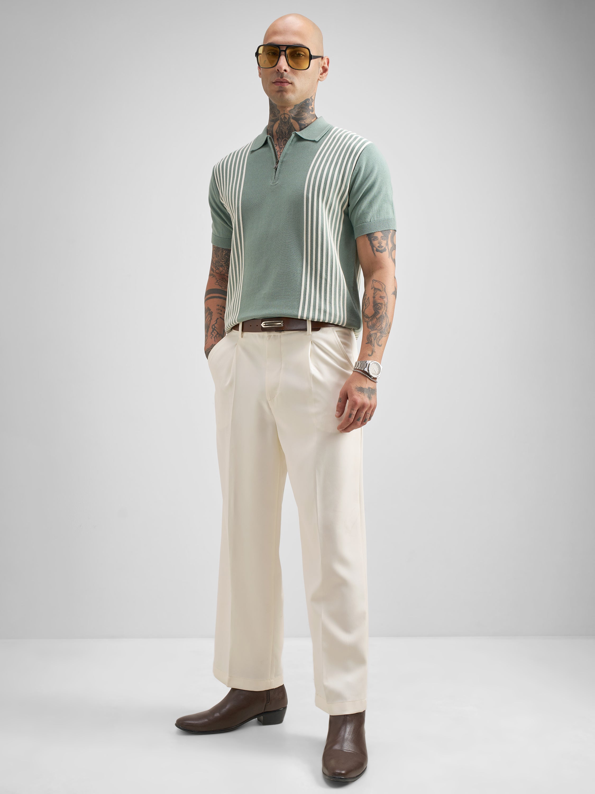 Highlander Men Green Self Design Polo Collar T-Shirt - Green - Image 2