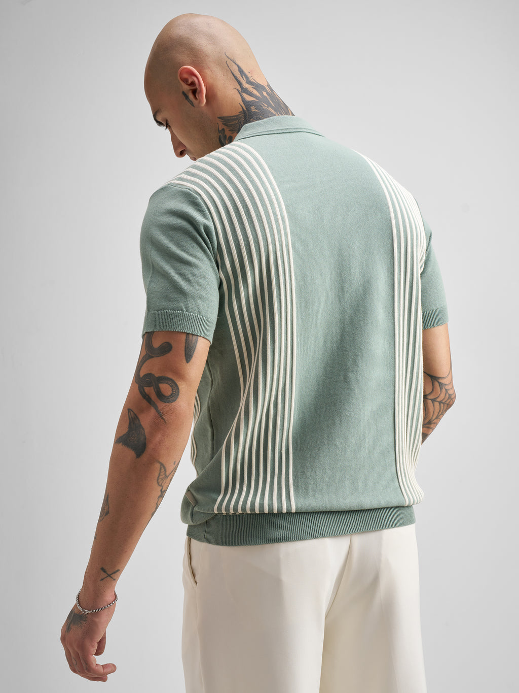 Highlander Men Green Self Design Polo Collar T-Shirt - Green - Image 3