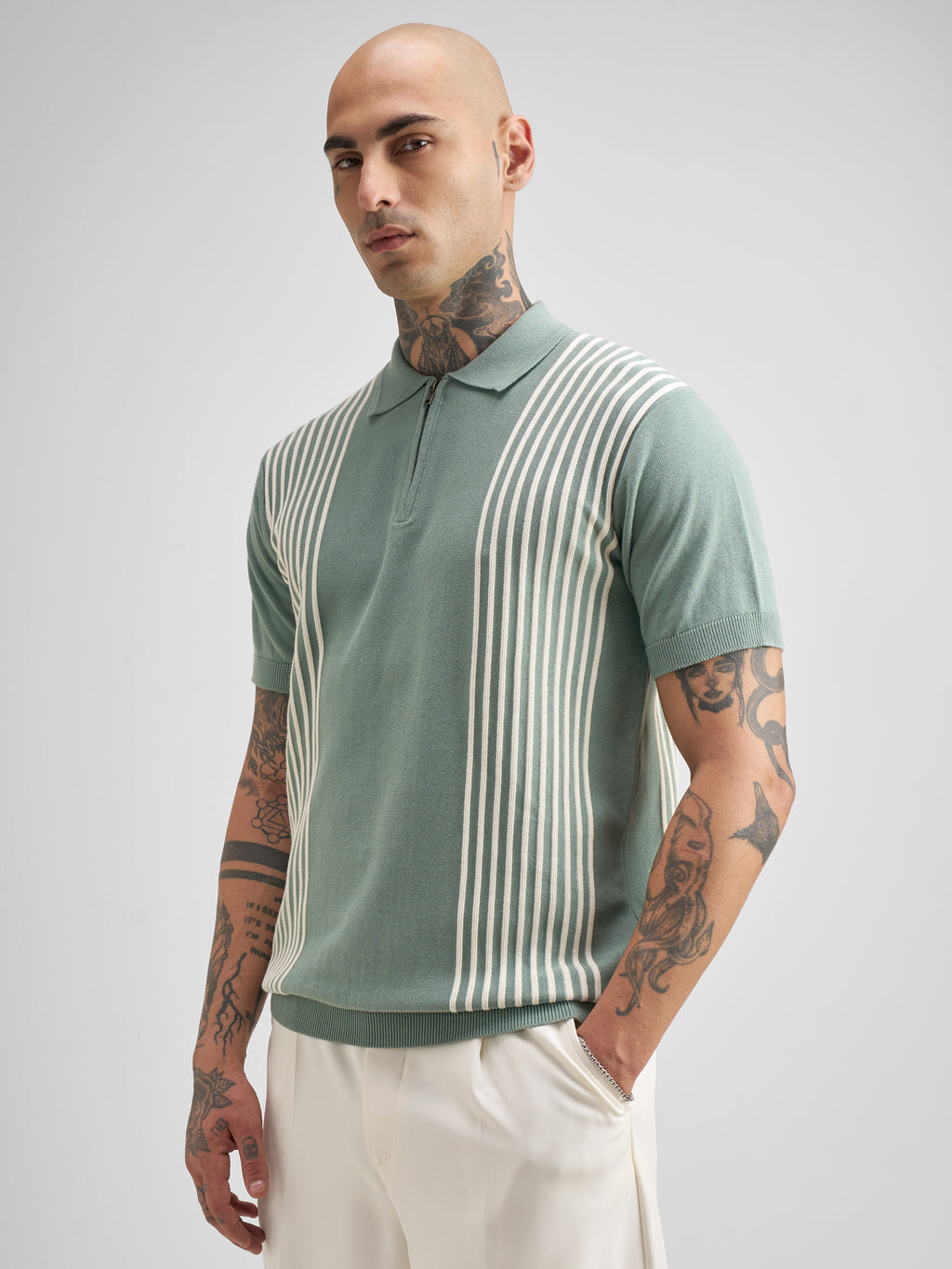 Highlander Men Green Self Design Polo Collar T-Shirt - Green - Image 4