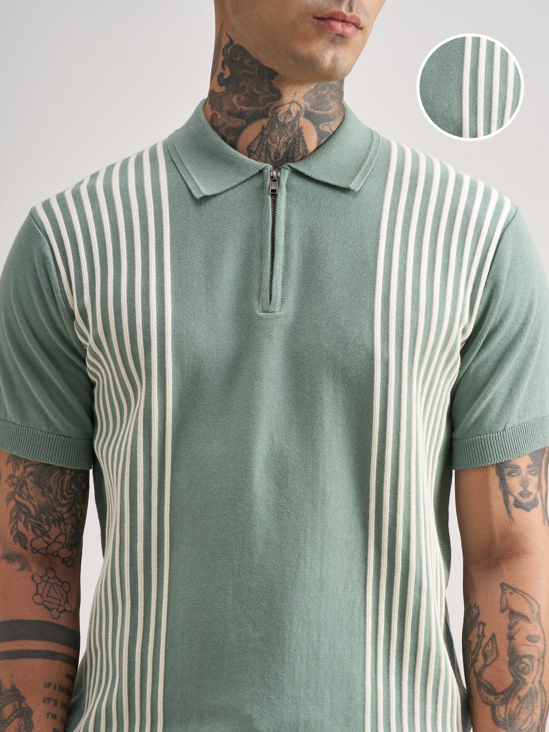 Highlander Men Green Self Design Polo Collar T-Shirt - Green - Image 5