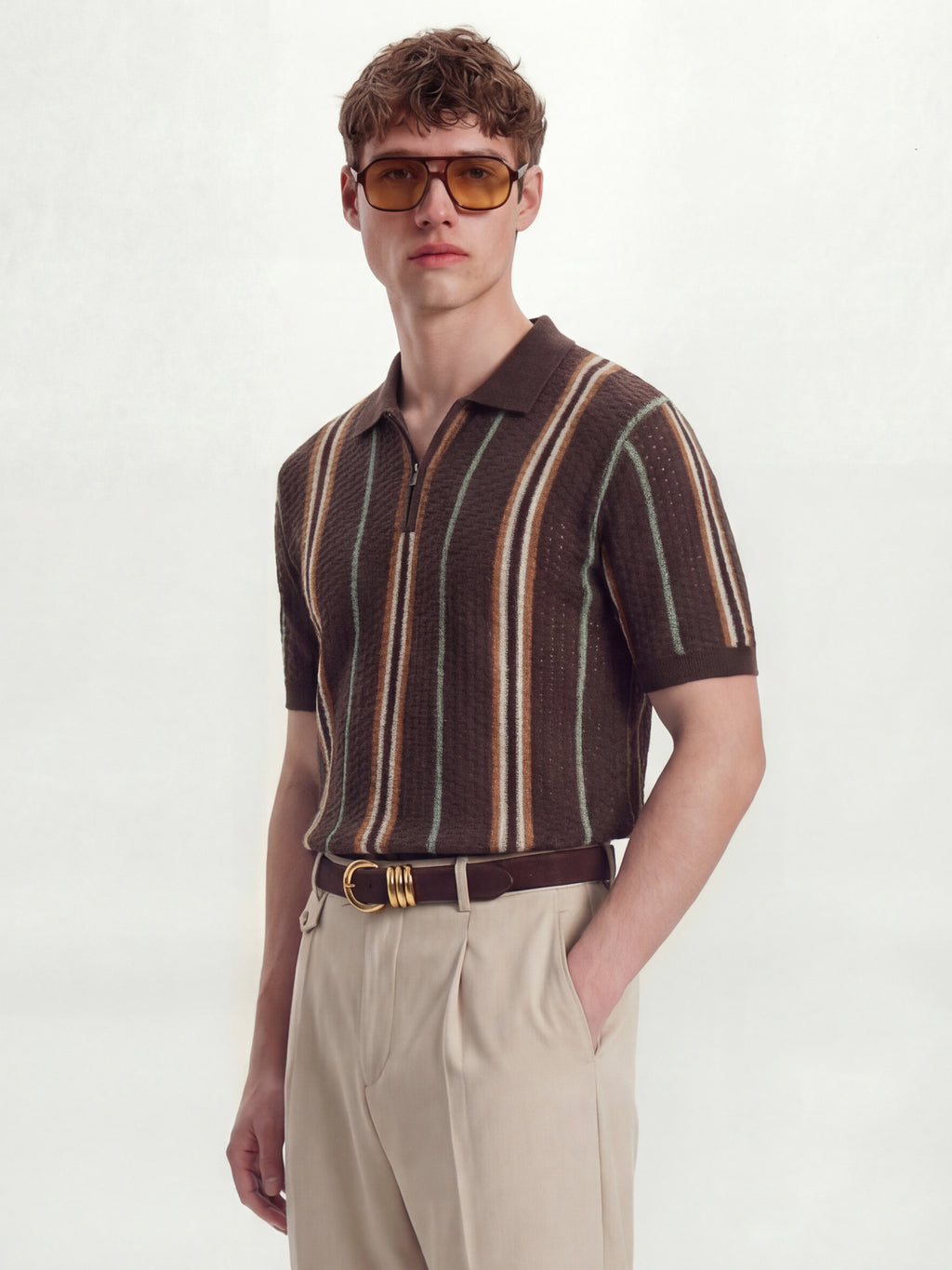 Highlander Men Brown Self Design Polo Collar T-Shirt - Brown - Image 4