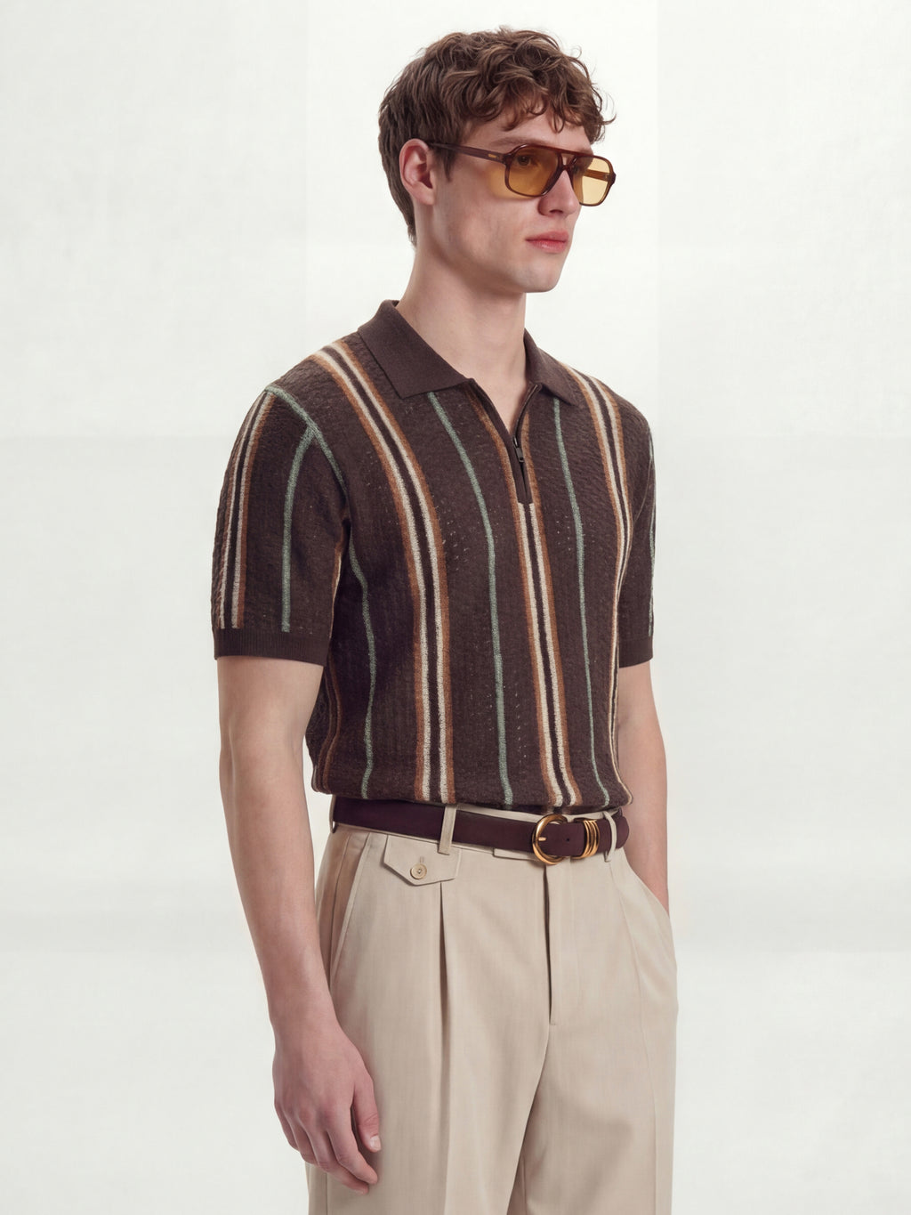 Highlander Men Brown Self Design Polo Collar T-Shirt - Brown - Image 6