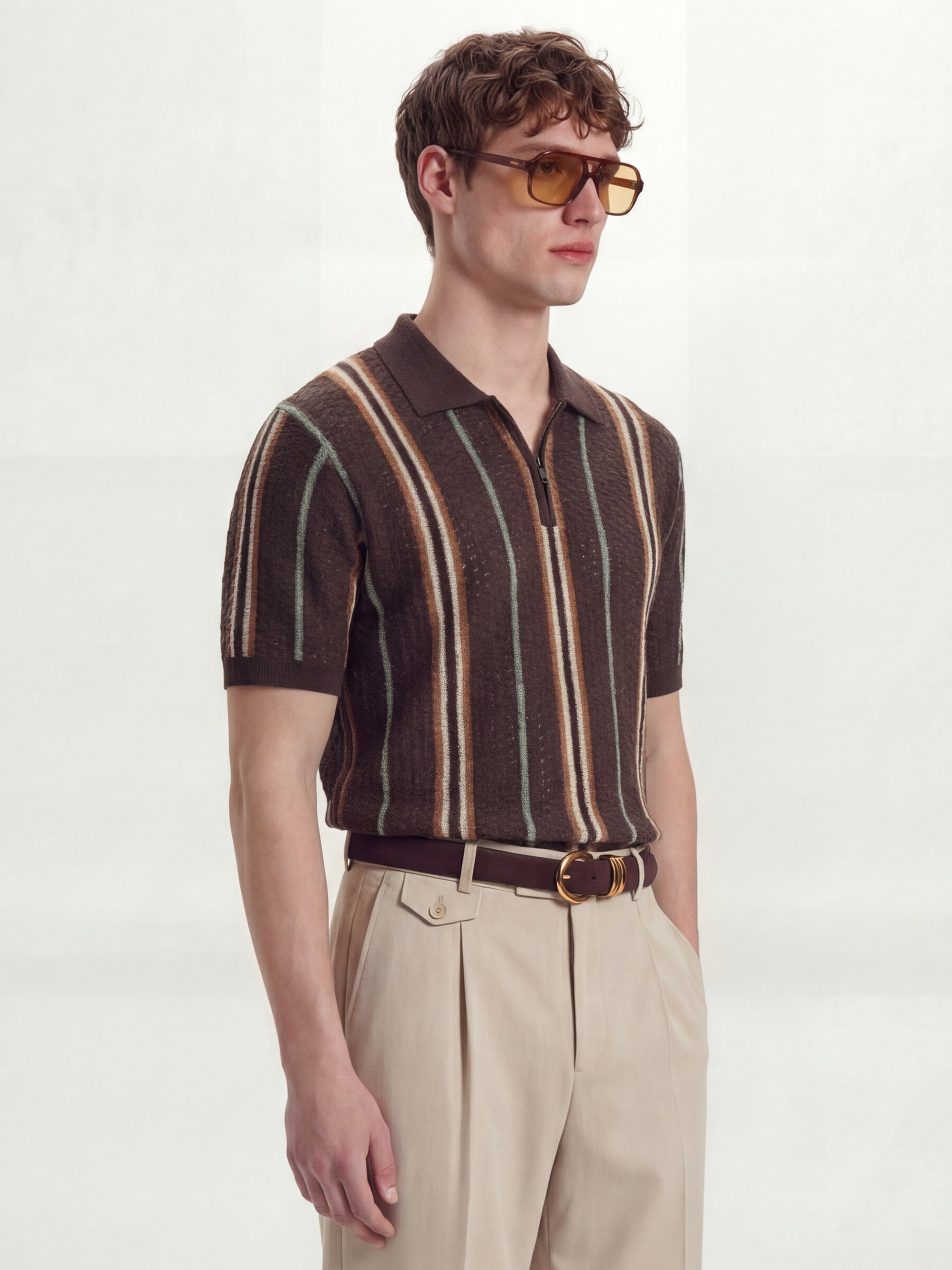 Highlander Men Brown Self Design Polo Collar T-Shirt - Brown - Image 6