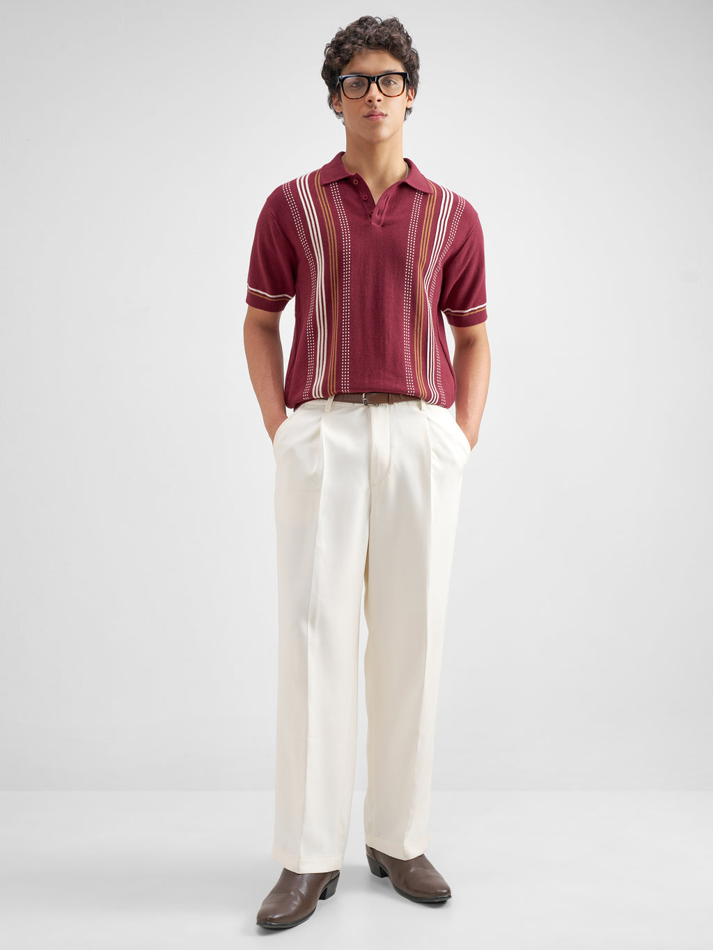 Highlander Men Burgundy Striped Polo Collar T-Shirt - Burgundy - Image 2