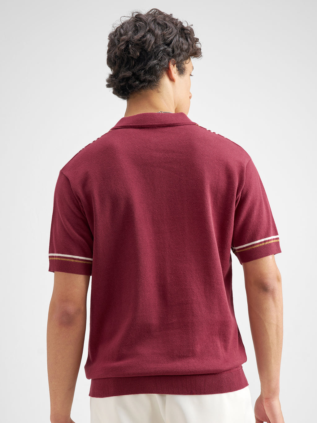 Highlander Men Burgundy Striped Polo Collar T-Shirt - Burgundy - Image 3