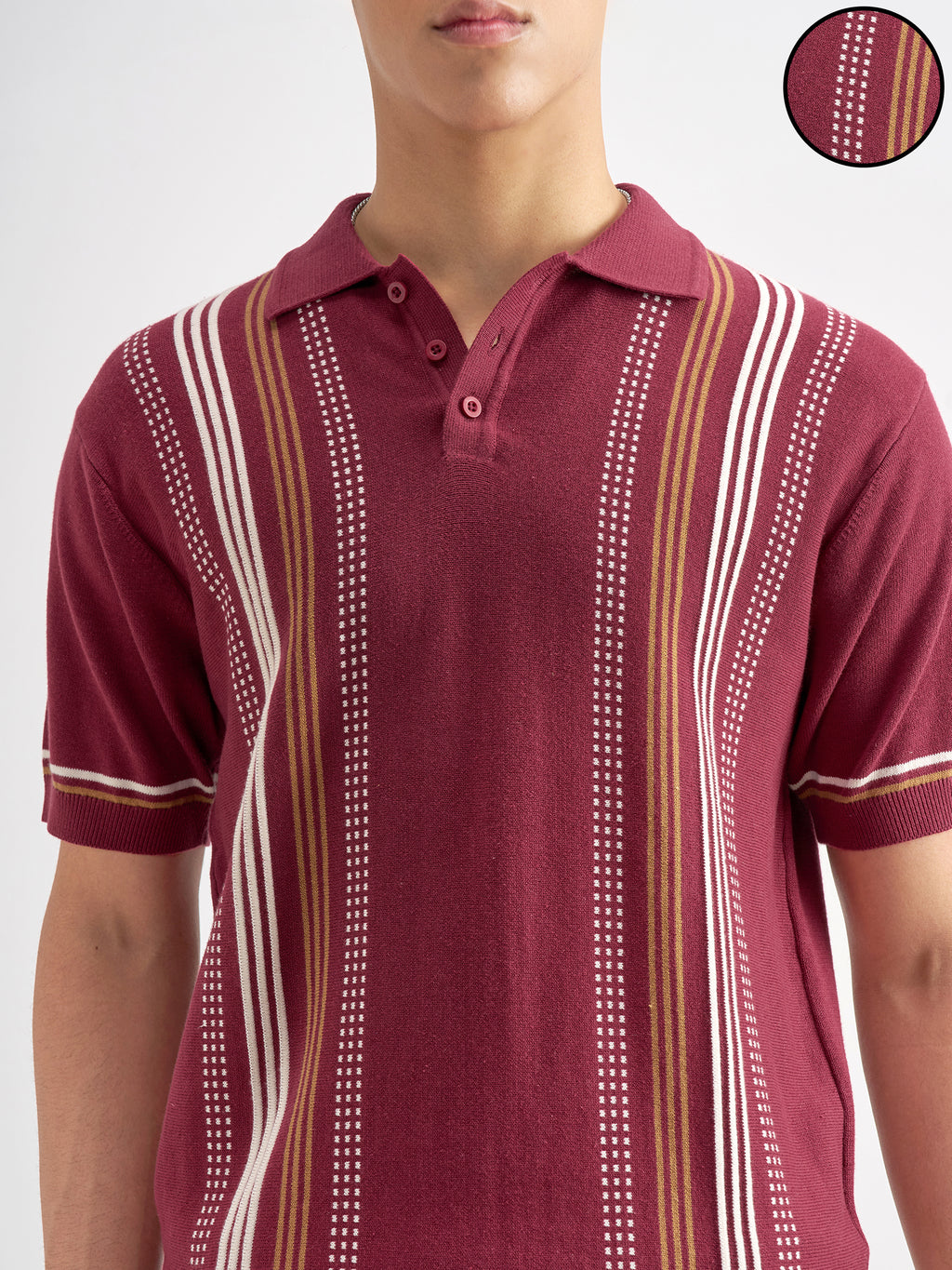 Highlander Men Burgundy Striped Polo Collar T-Shirt - Burgundy - Image 5