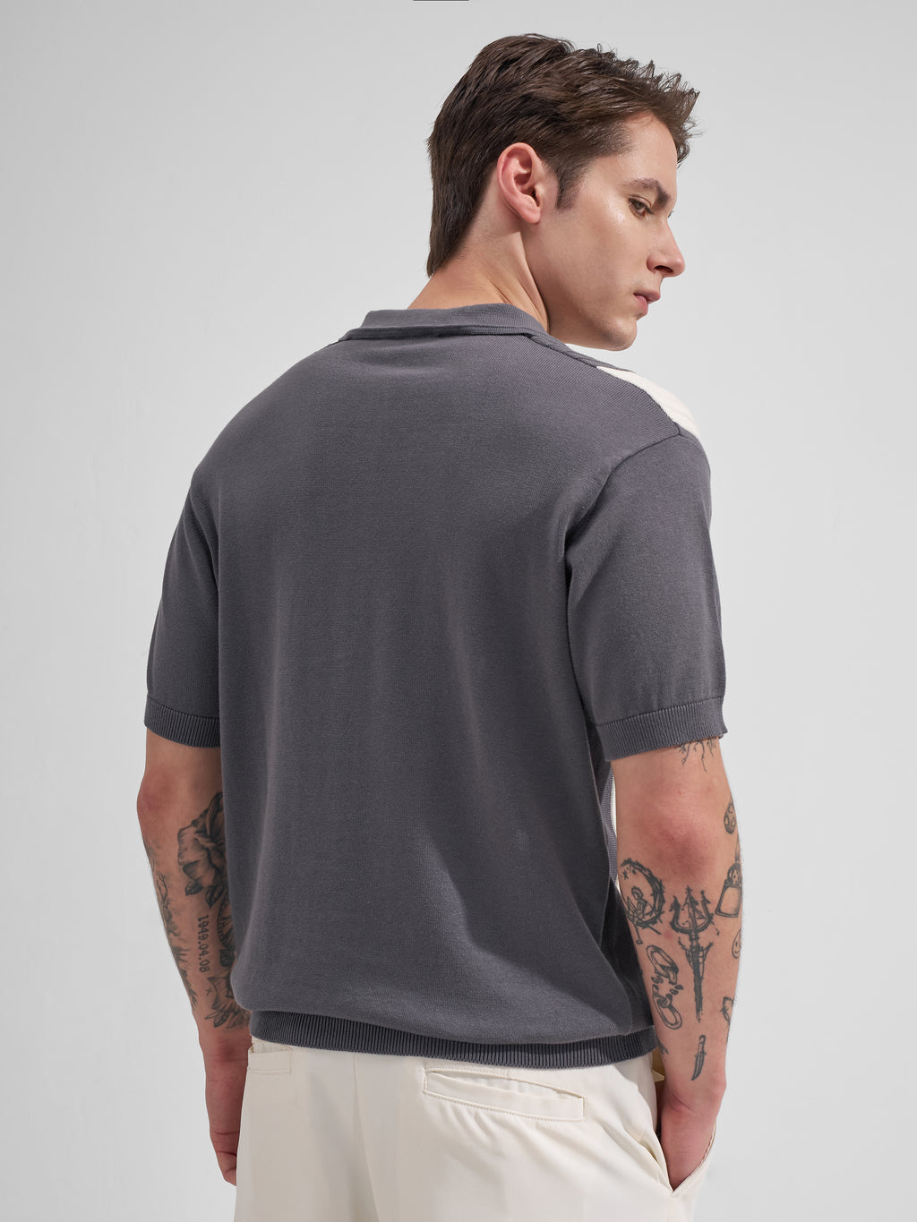 Highlander Men Grey Colourblocked Polo Collar T-Shirt