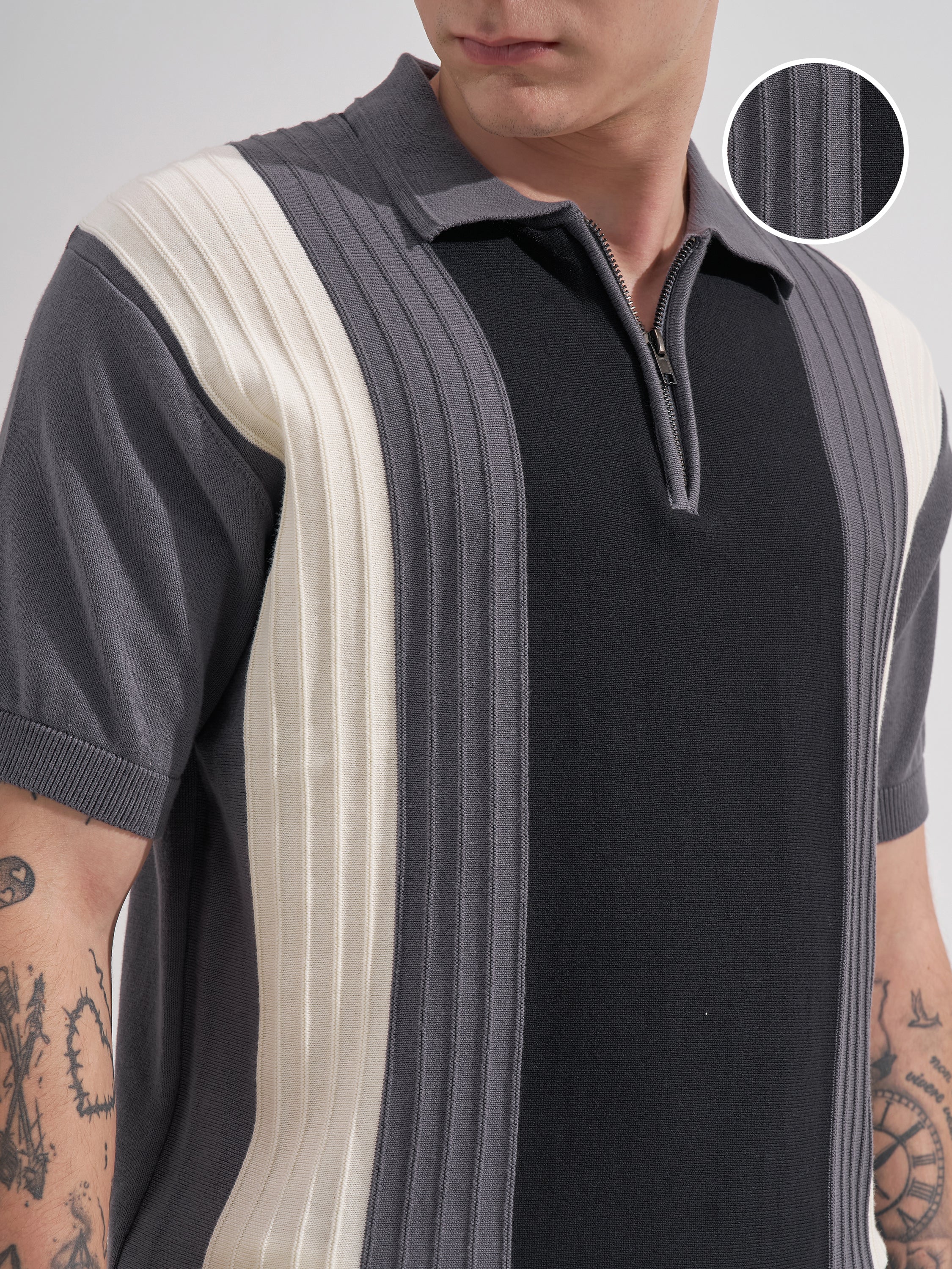 Highlander Men Grey Colourblocked Polo Collar T-Shirt