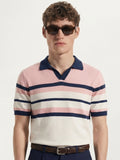 Highlander Men Pink Striped Polo Collar T-Shirt - Pink - Image 1