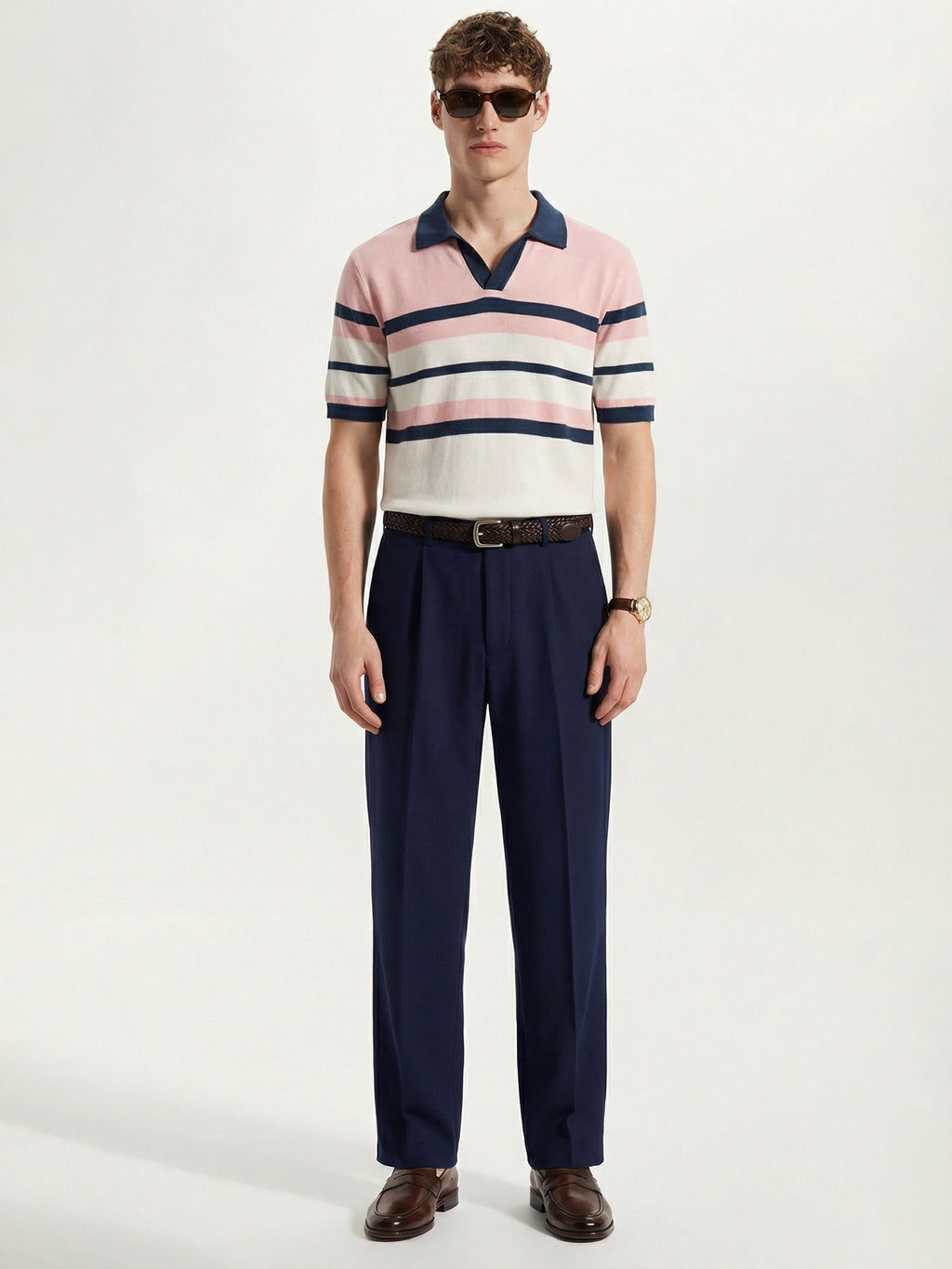 Highlander Men Pink Striped Polo Collar T-Shirt - Pink - Image 2