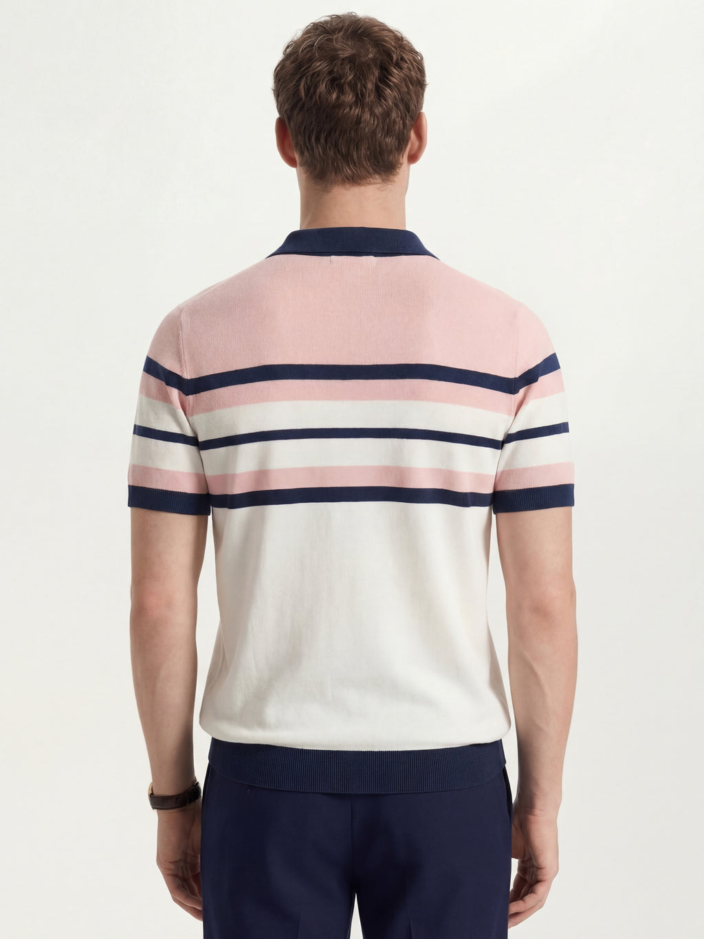 Highlander Men Pink Striped Polo Collar T-Shirt - Pink - Image 3