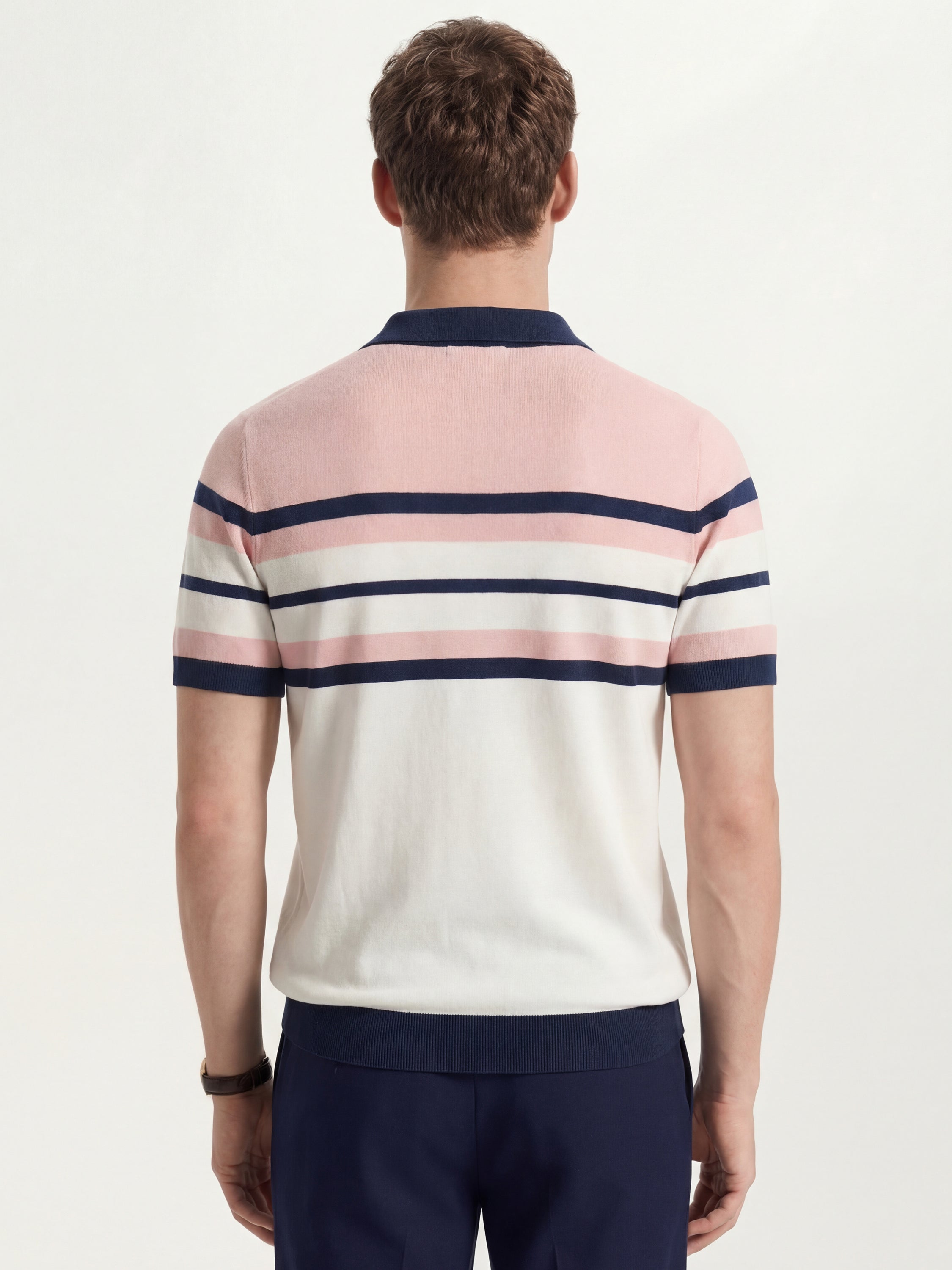 Highlander Men Pink Striped Polo Collar T-Shirt - Pink - Image 3