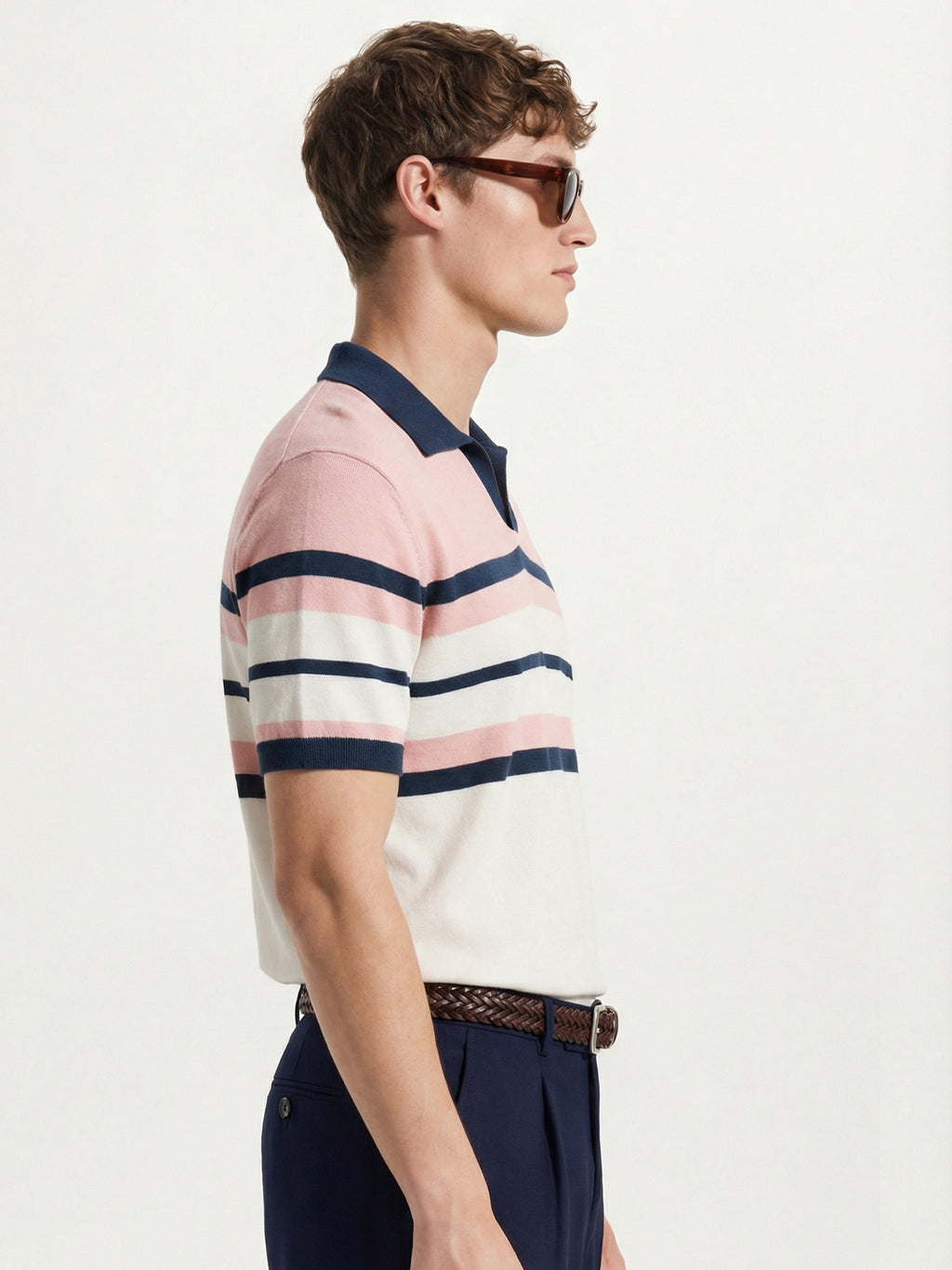 Highlander Men Pink Striped Polo Collar T-Shirt - Pink - Image 4