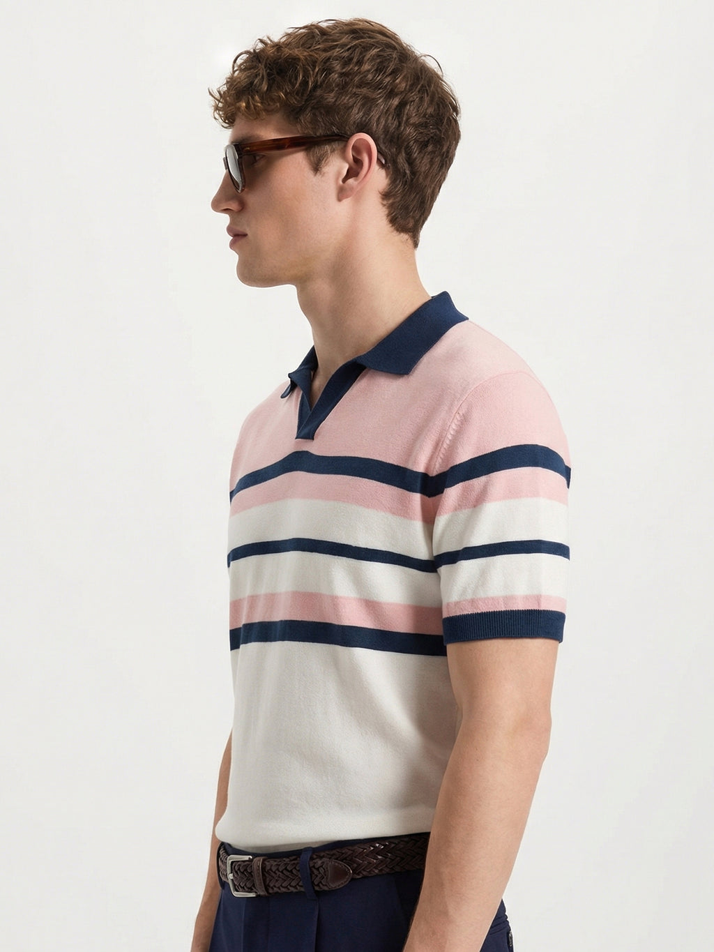 Highlander Men Pink Striped Polo Collar T-Shirt - Pink - Image 5