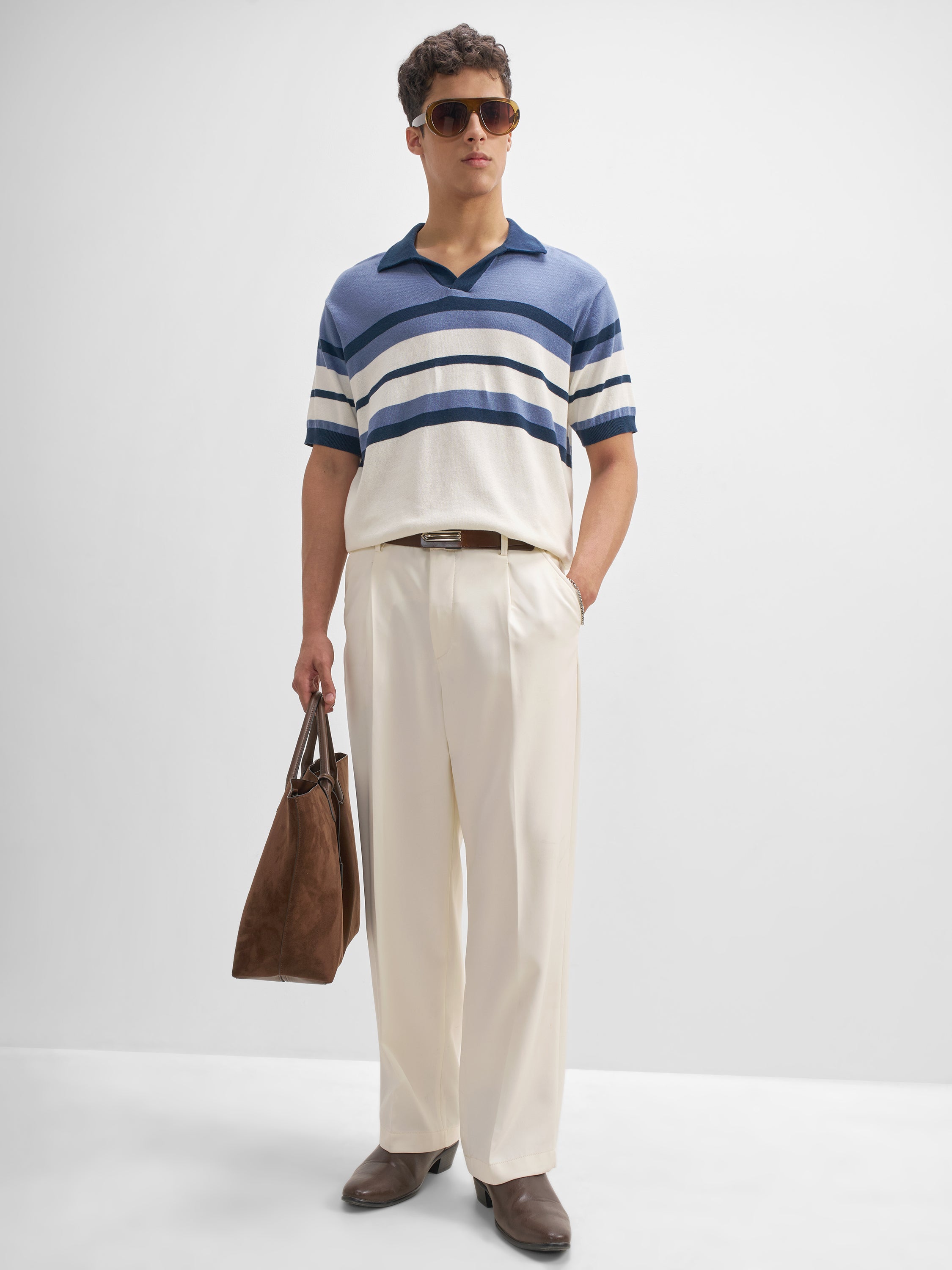 Highlander Men Blue Striped Polo Collar T-Shirt - Blue - Image 2