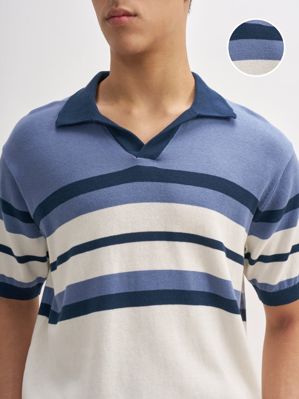 Highlander Men Blue Striped Polo Collar T-Shirt - Blue - Image 5