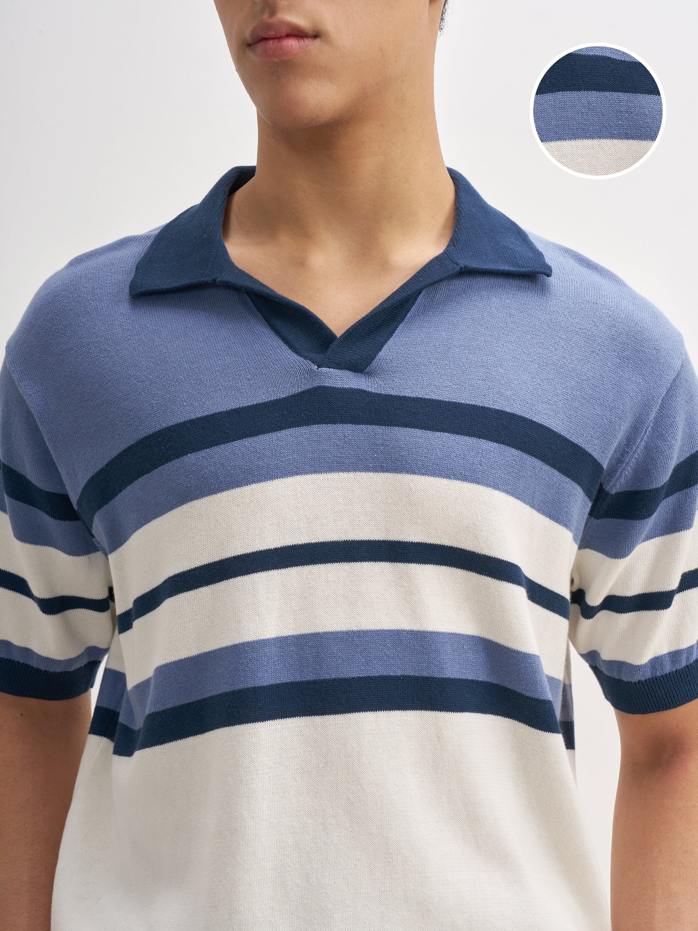 Highlander Men Blue Striped Polo Collar T-Shirt - Blue - Image 5