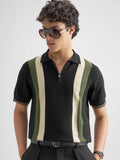 Highlander Men Black Self Design Polo Collar T-Shirt - Black - Image 1