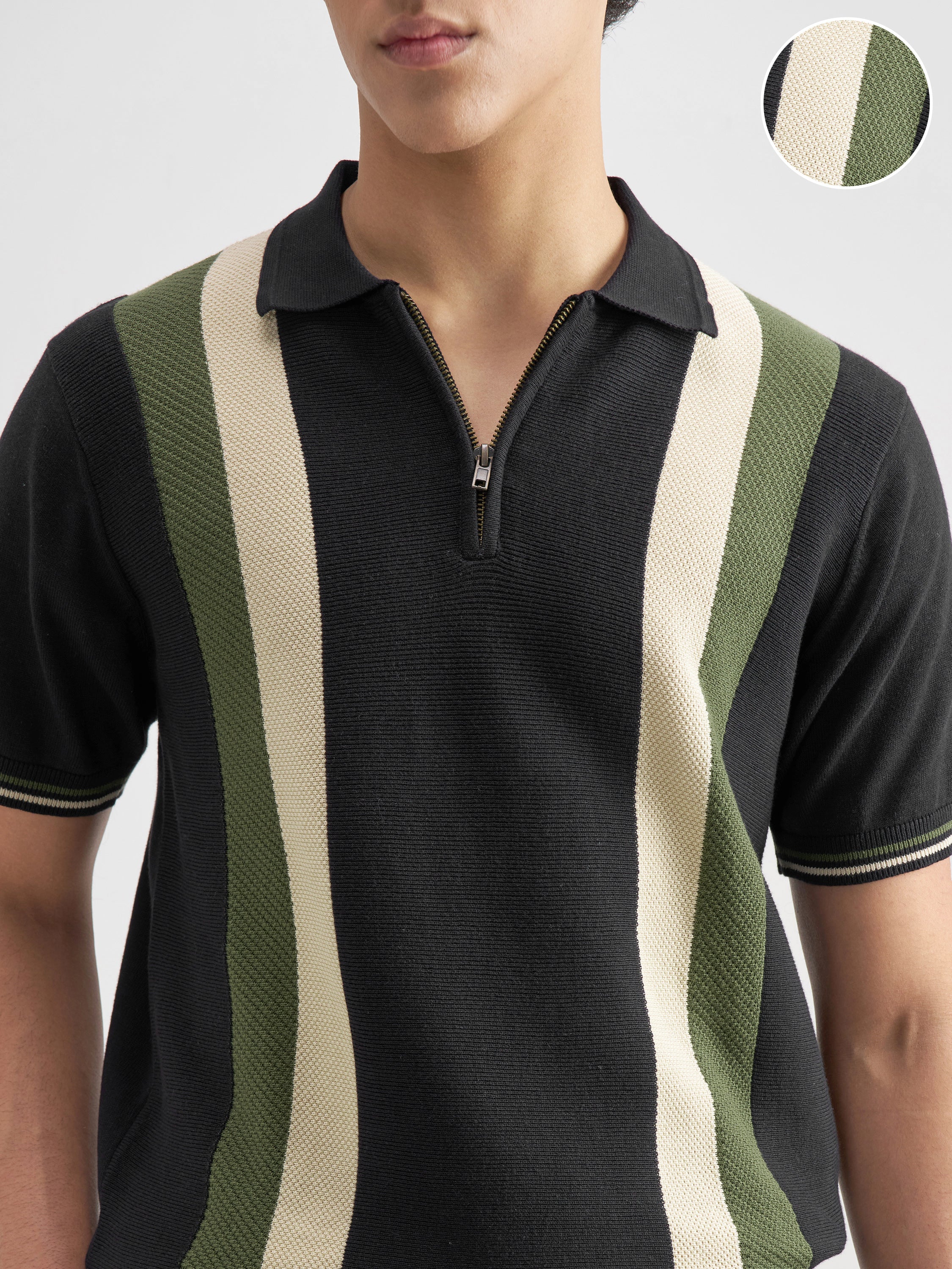 Highlander Men Black Self Design Polo Collar T-Shirt - Black - Image 5