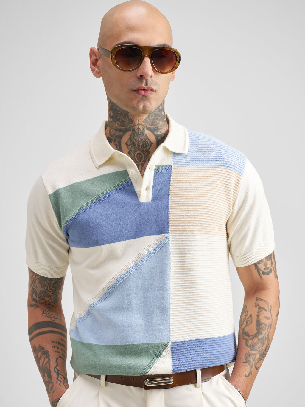 Highlander Men Multi Self Design Polo Collar T-Shirt - Multi - Image 1