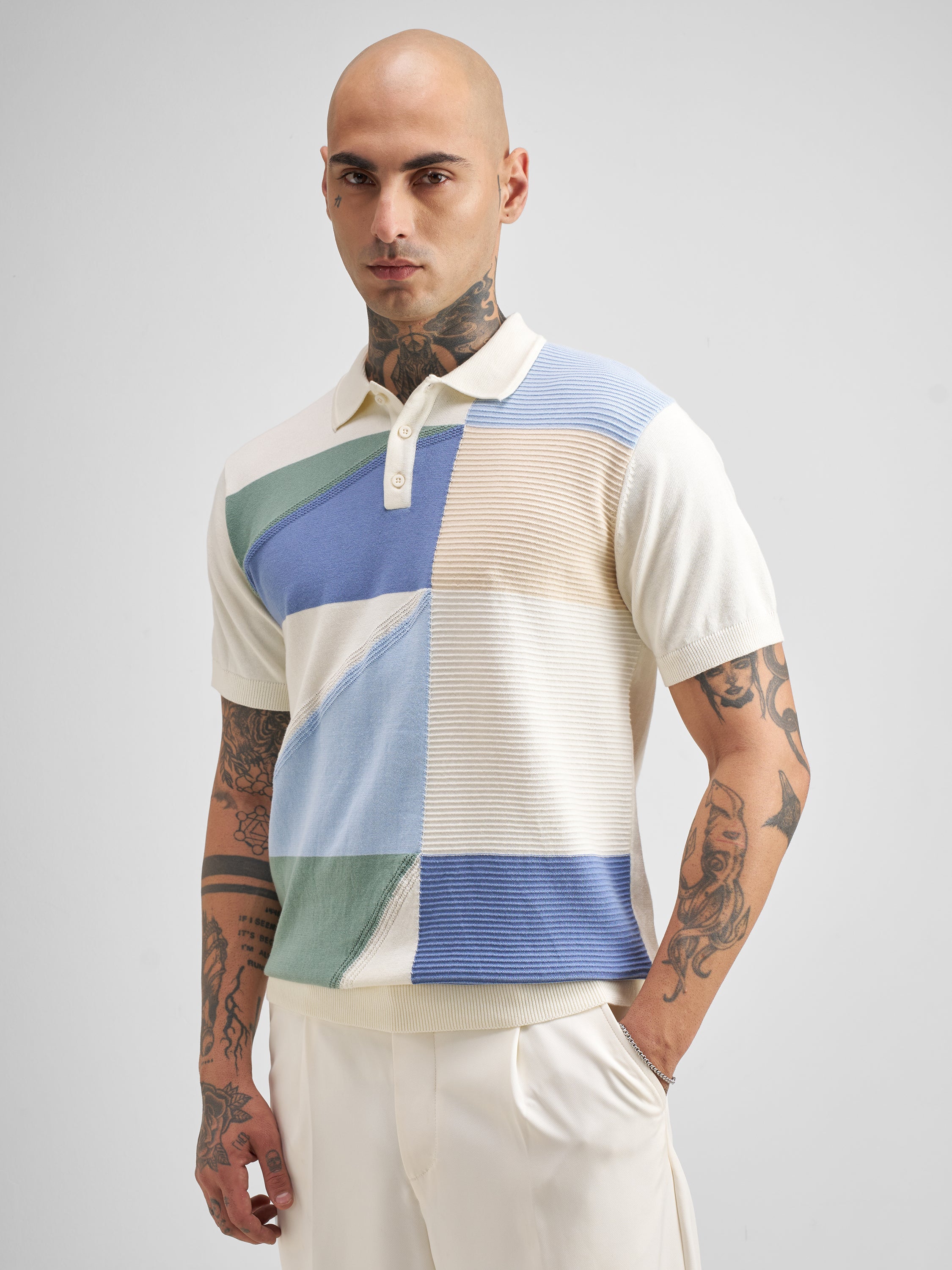 Highlander Men Multi Self Design Polo Collar T-Shirt - Multi - Image 4