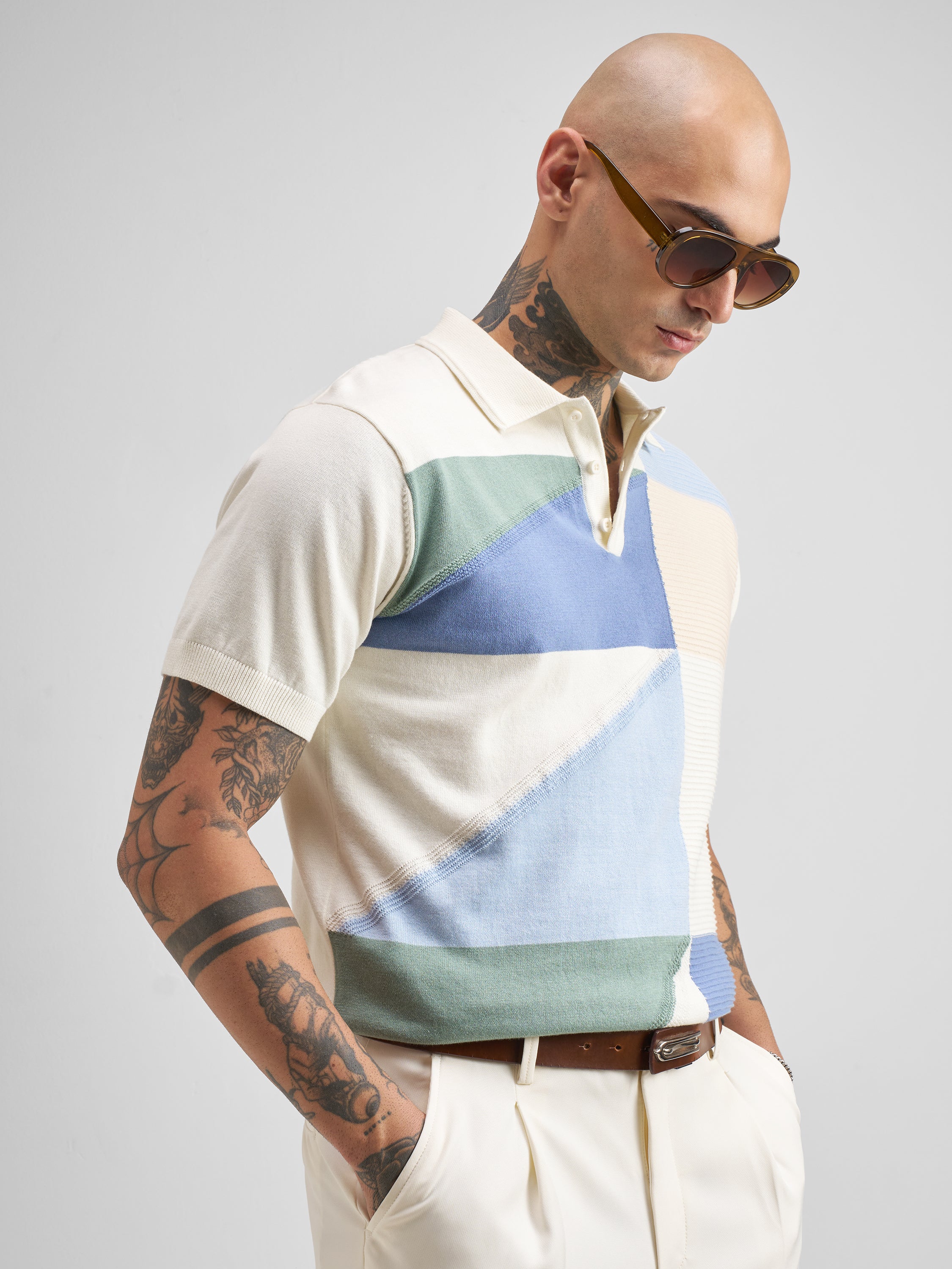 Highlander Men Multi Self Design Polo Collar T-Shirt - Multi - Image 6