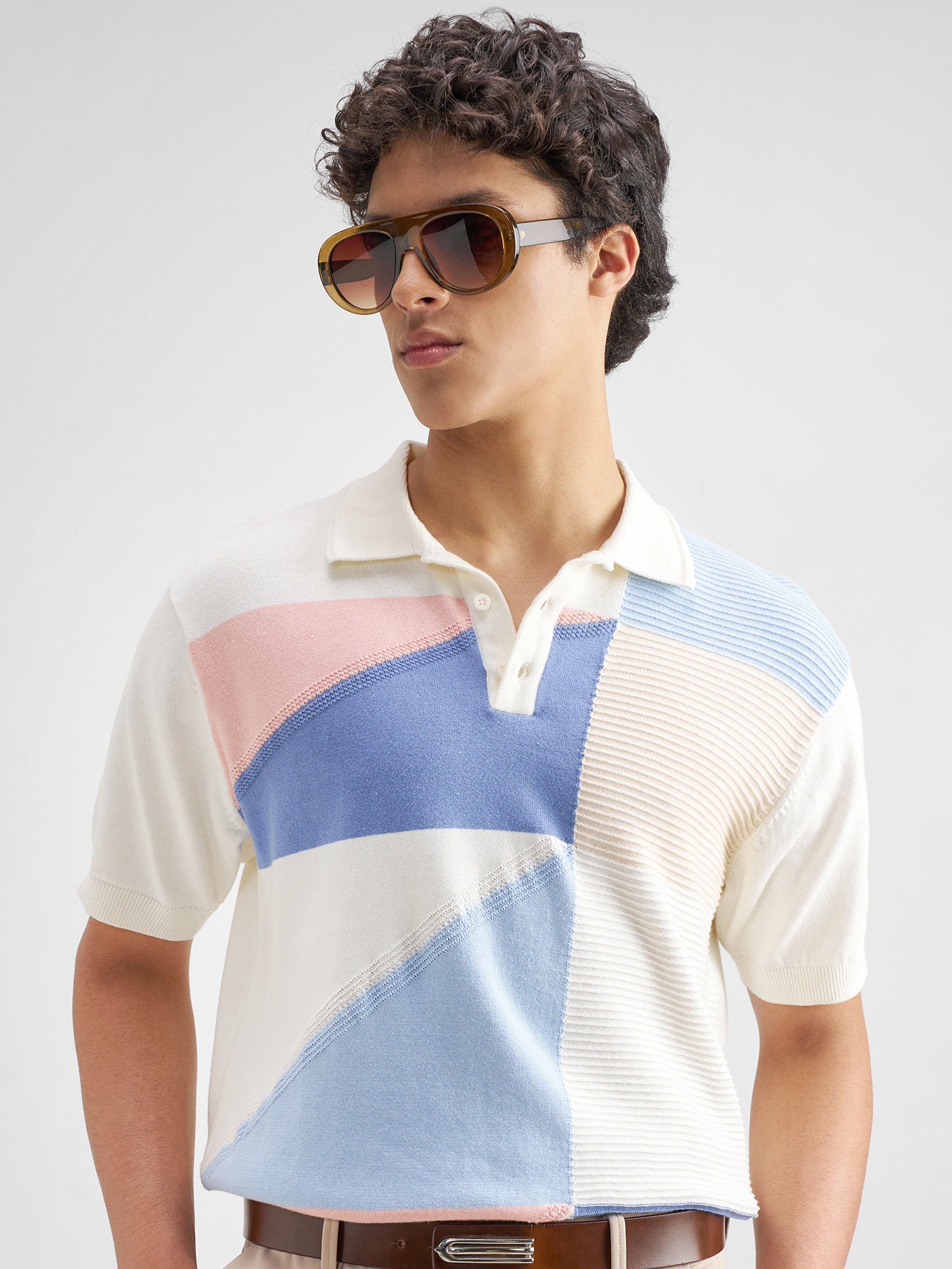 Highlander Men Multi Self Design Polo Collar T-Shirt - Multi - Image 1