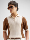 Highlander Men Cream Self Design Polo Collar T-Shirt - Cream - Image 1