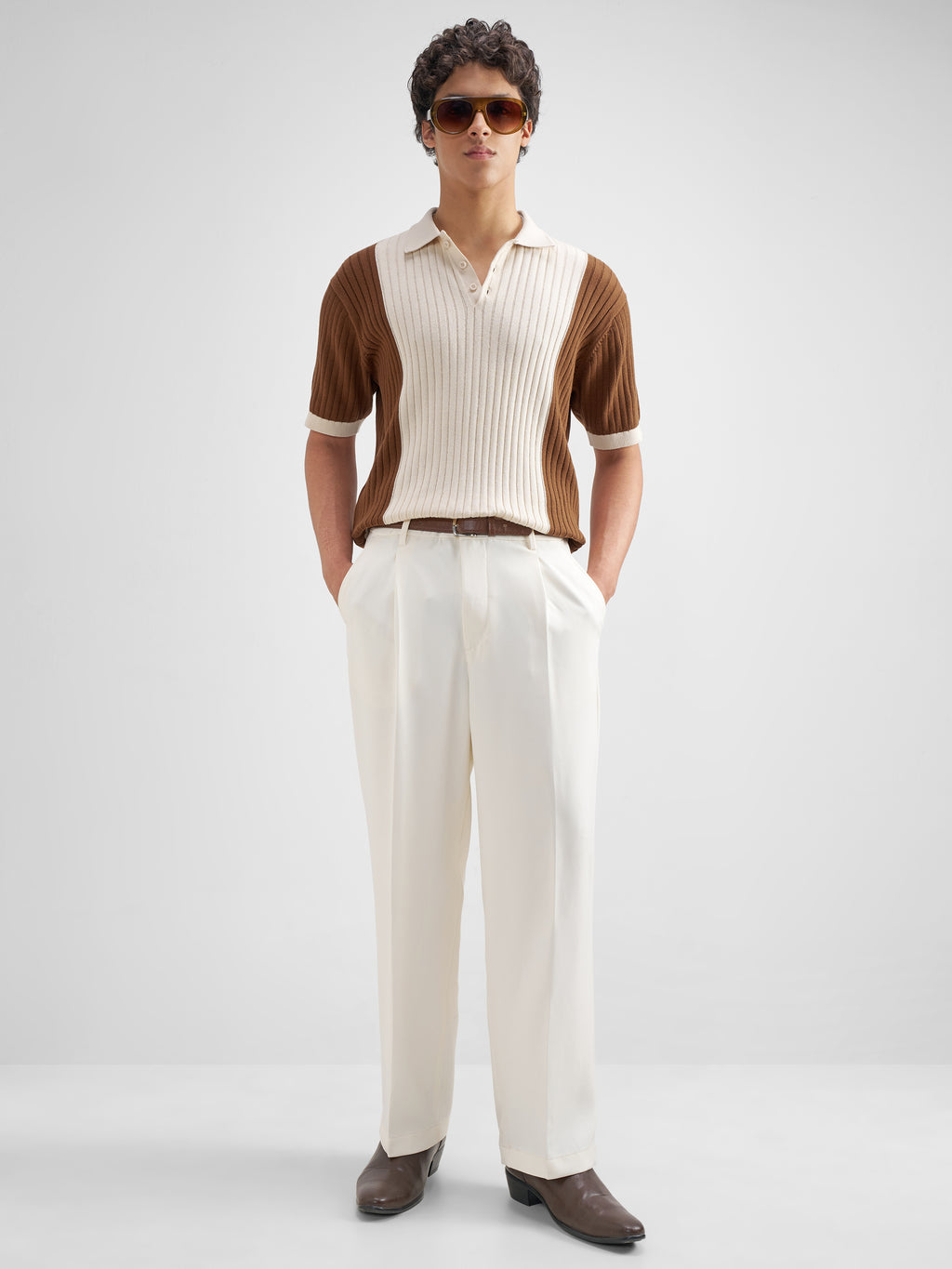 Highlander Men Cream Self Design Polo Collar T-Shirt - Cream - Image 2