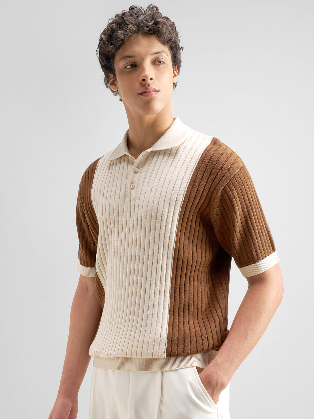 Highlander Men Cream Self Design Polo Collar T-Shirt - Cream - Image 4