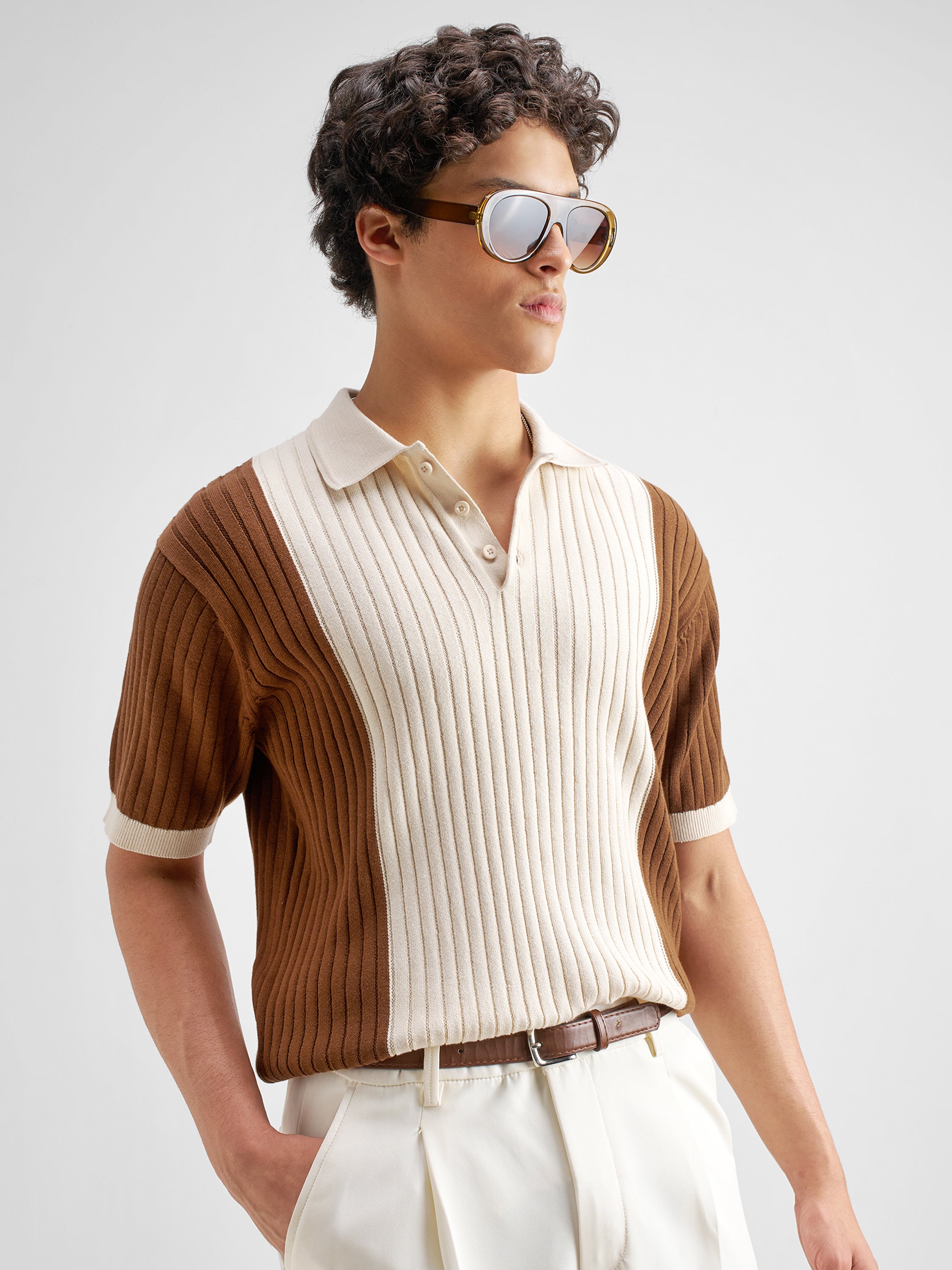 Highlander Men Cream Self Design Polo Collar T-Shirt - Cream - Image 6