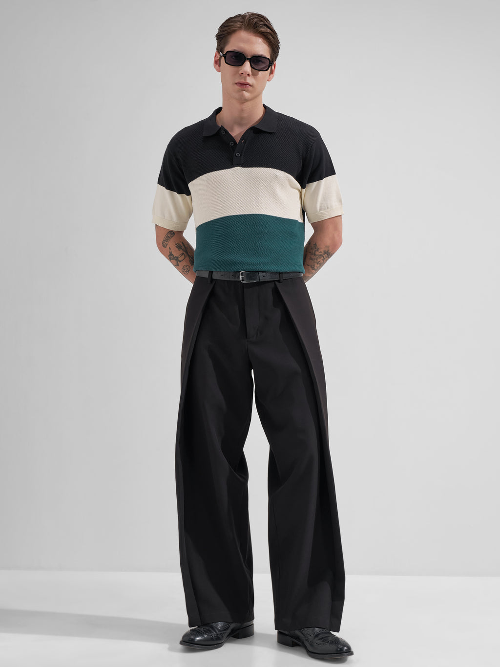 Highlander Men Black Colourblocked Polo Collar T-Shirt