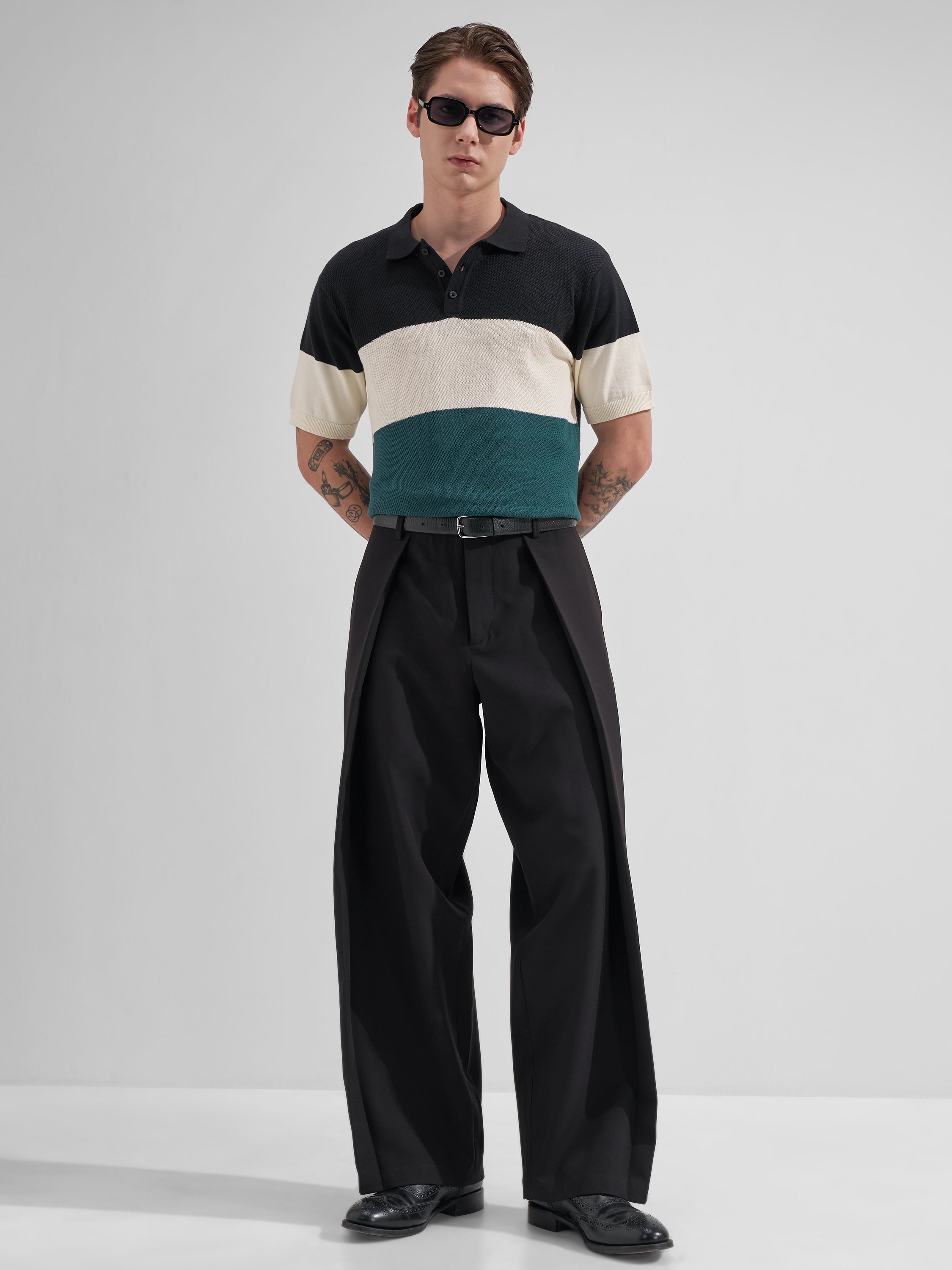 Highlander Men Black Colourblocked Polo Collar T-Shirt