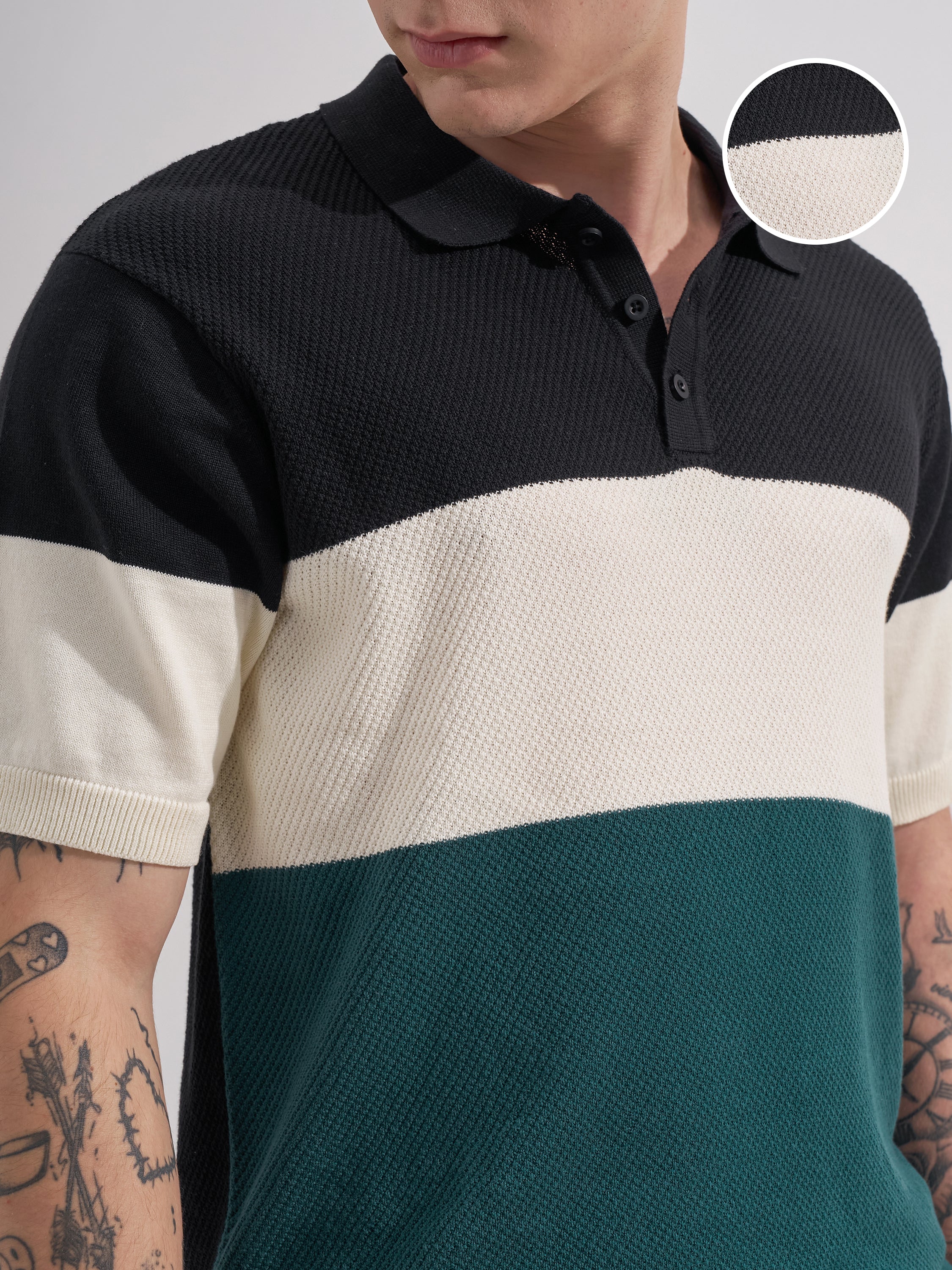 Highlander Men Black Colourblocked Polo Collar T-Shirt