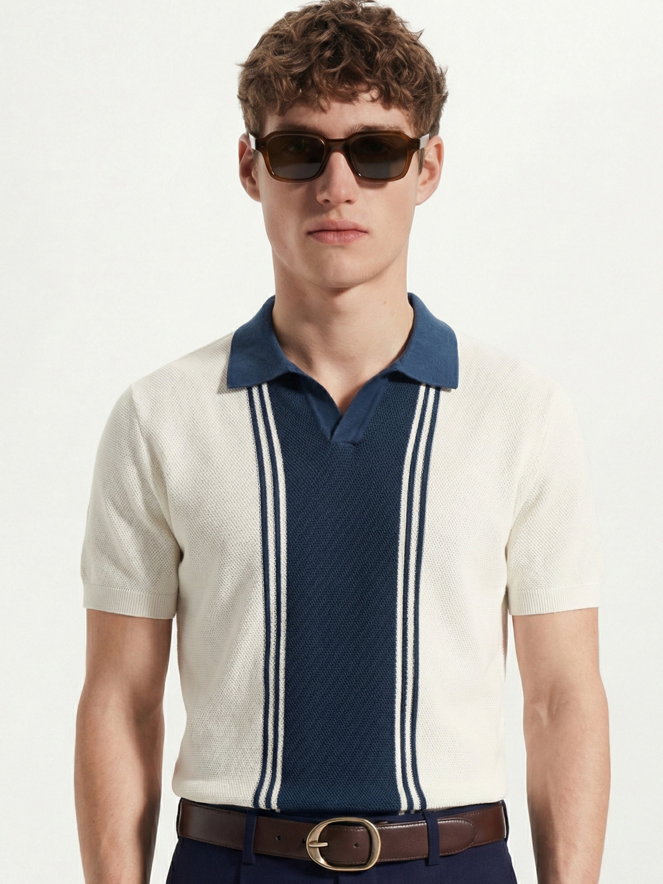 Highlander Men Off White Self Design Polo Collar T-Shirt - Off White - Image 1