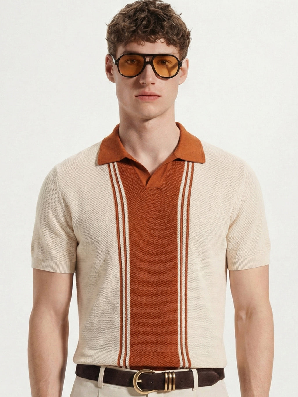 Highlander Men Cream Self Design Polo Collar T-Shirt - Cream - Image 1