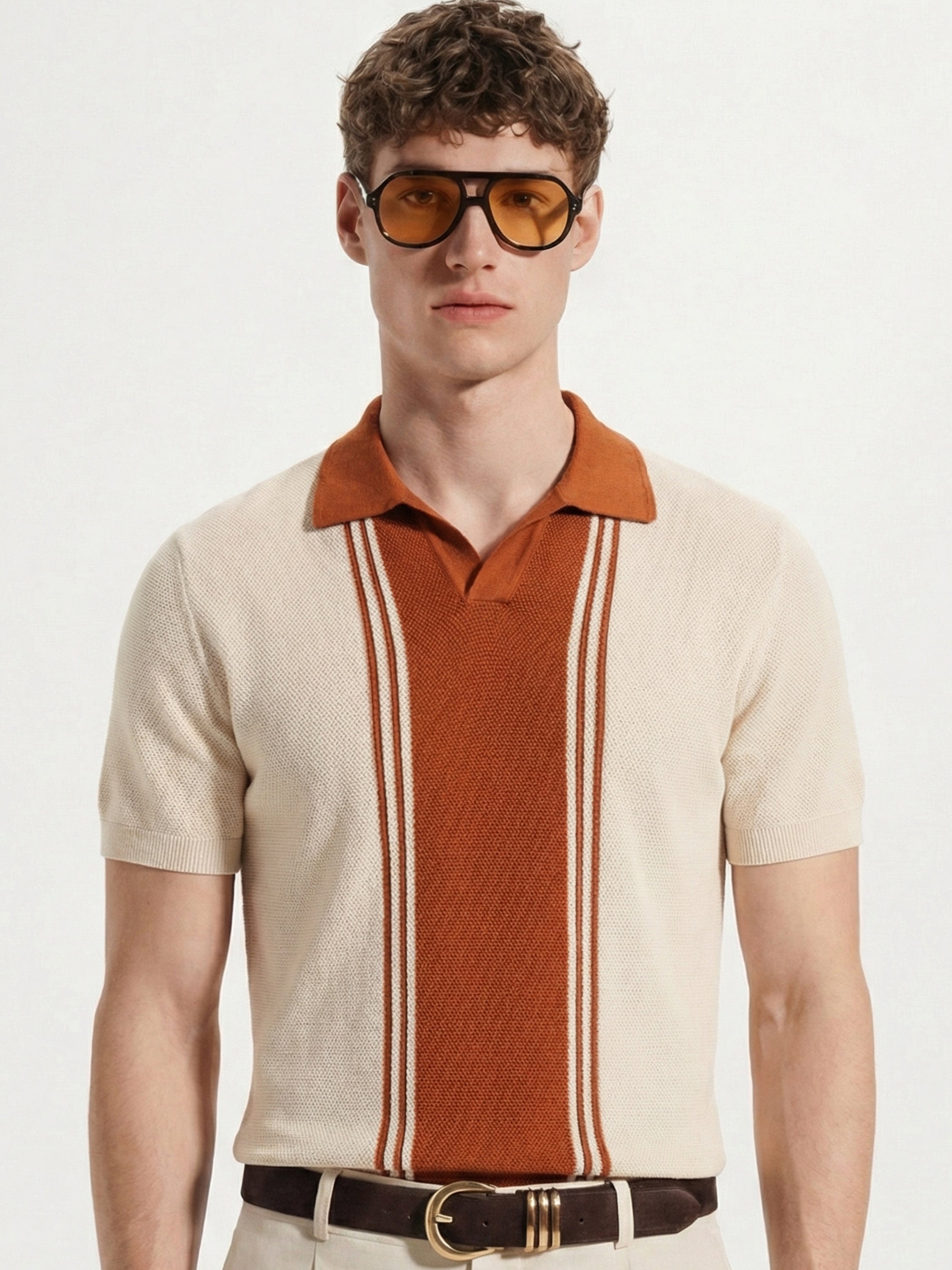 Highlander Men Cream Self Design Polo Collar T-Shirt - Cream - Image 1
