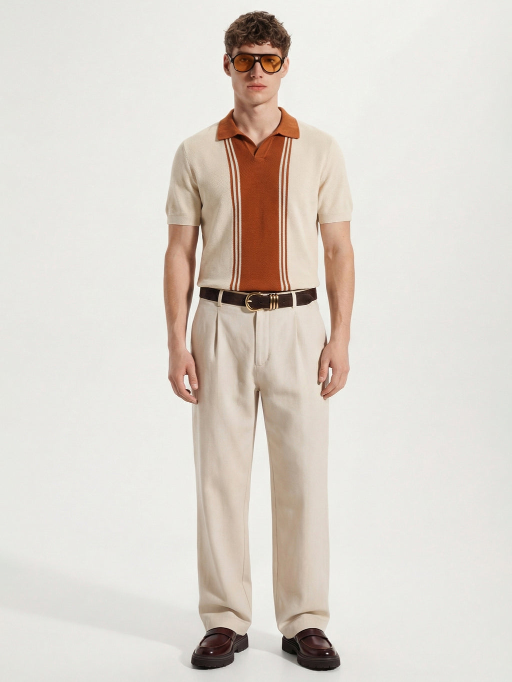 Highlander Men Cream Self Design Polo Collar T-Shirt - Cream - Image 2