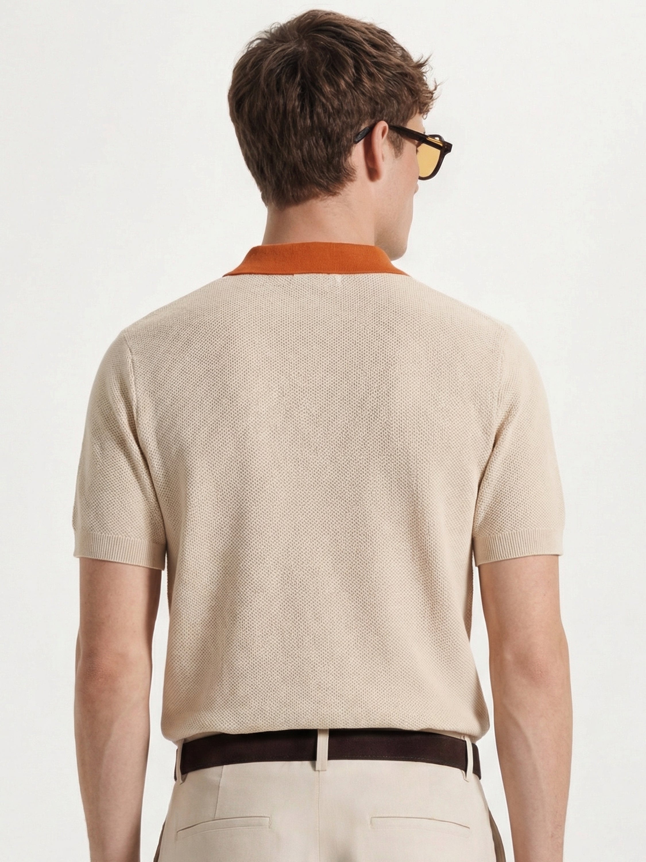 Highlander Men Cream Self Design Polo Collar T-Shirt - Cream - Image 3