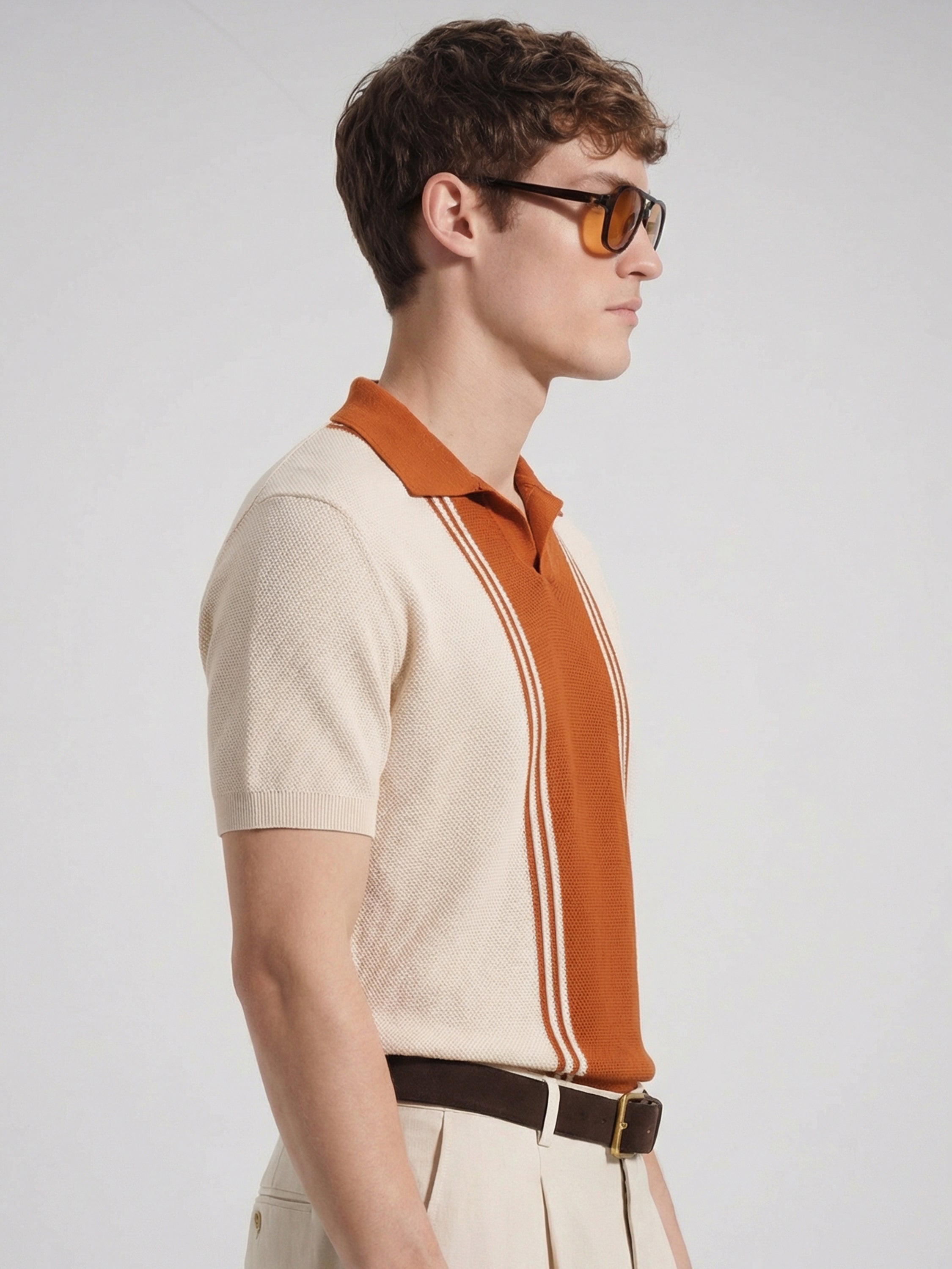 Highlander Men Cream Self Design Polo Collar T-Shirt - Cream - Image 5