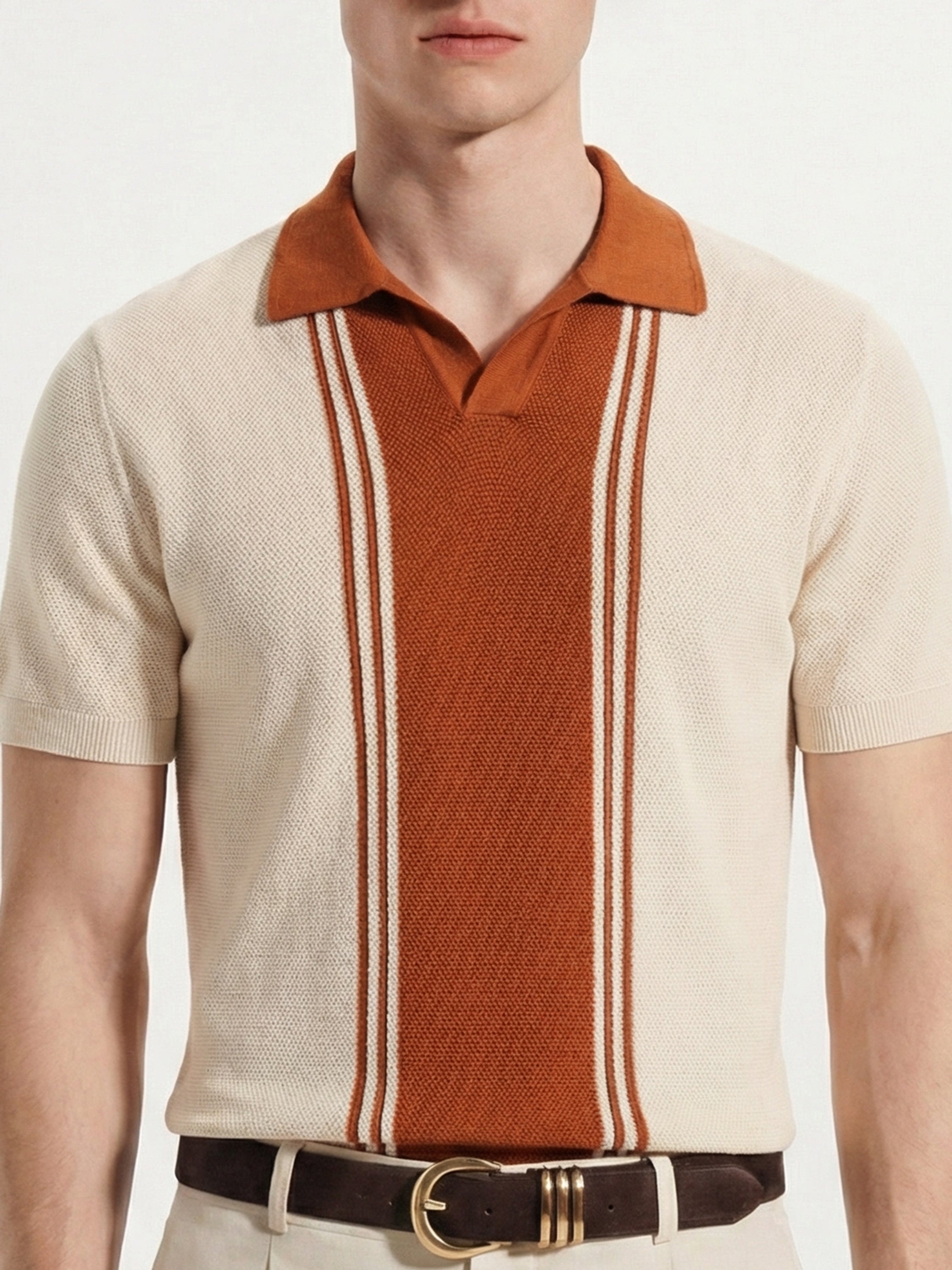 Highlander Men Cream Self Design Polo Collar T-Shirt - Cream - Image 6