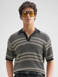 Highlander Men Black Self Design Polo Collar T-Shirt - Black - Image 1