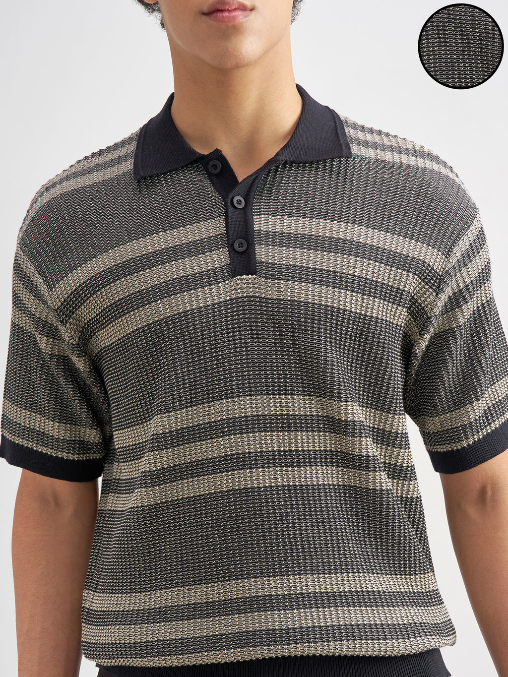 Highlander Men Black Self Design Polo Collar T-Shirt - Black - Image 5