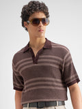 Highlander Men Brown Self Design Polo Collar T-Shirt - Brown - Image 1