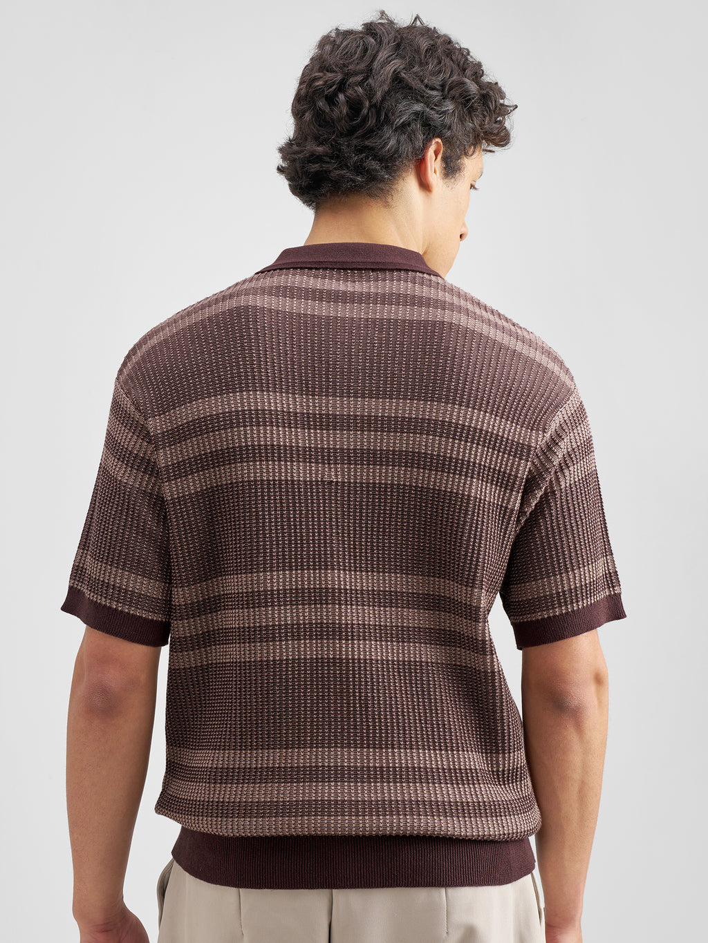 Highlander Men Brown Self Design Polo Collar T-Shirt - Brown - Image 3