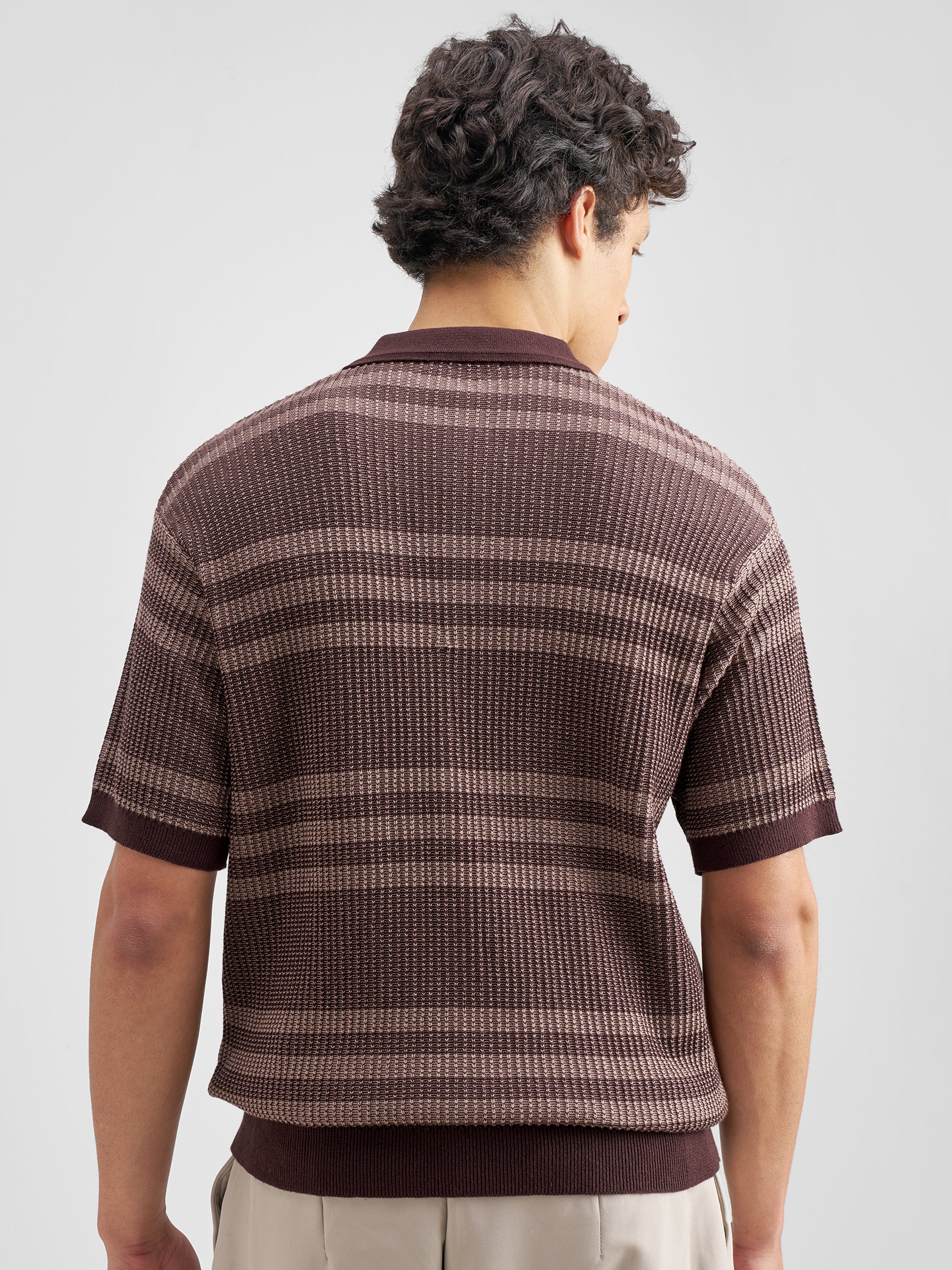 Highlander Men Brown Self Design Polo Collar T-Shirt - Brown - Image 3