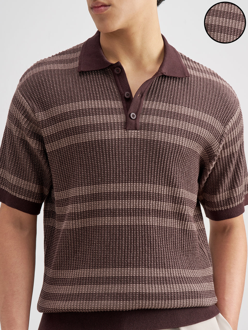 Highlander Men Brown Self Design Polo Collar T-Shirt - Brown - Image 5